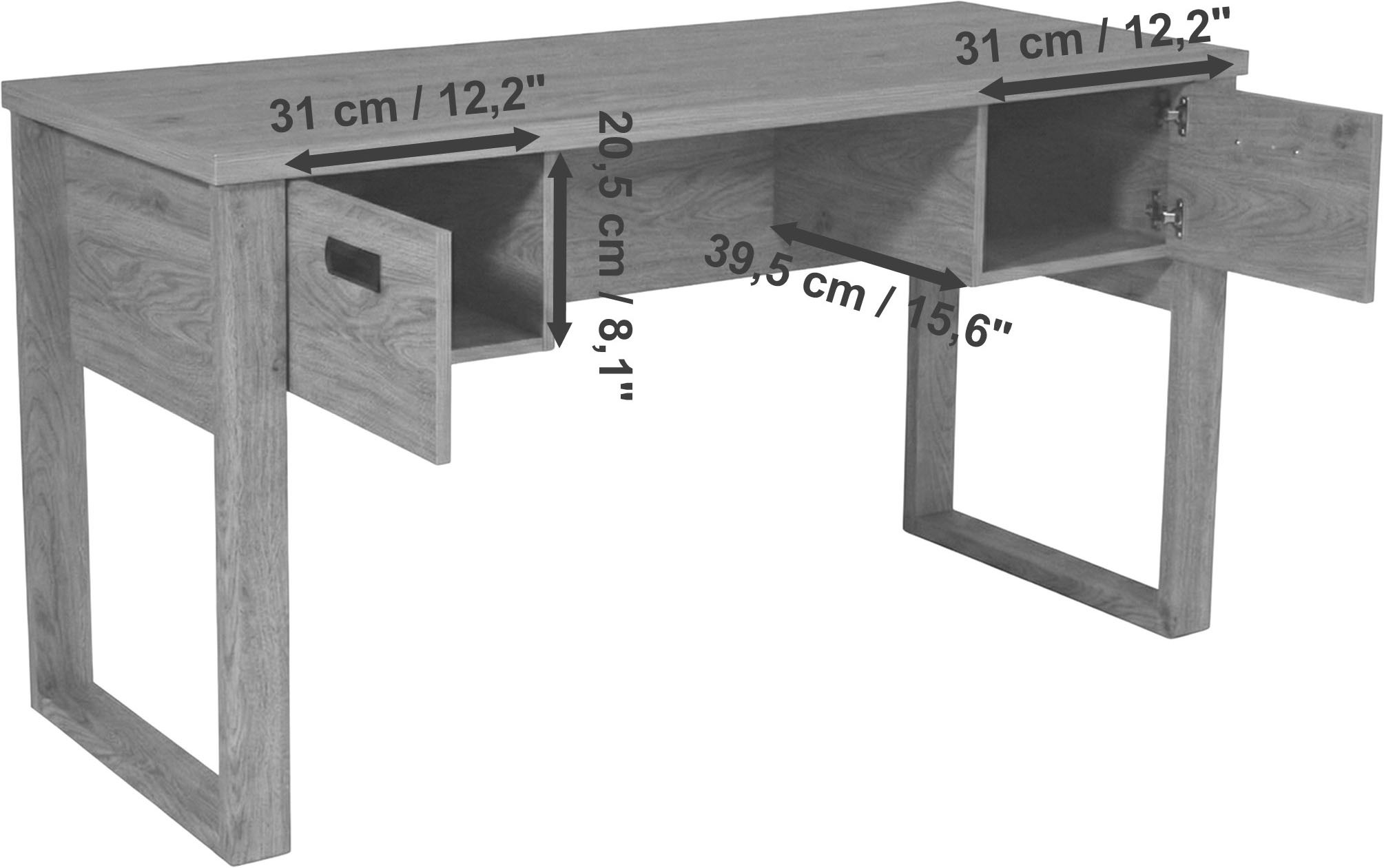 Jahnke Schreibtisch »RIVA D 140« Schreibtisch,Stauraum,2 Türen, Metallgriffe,Eiche-Optik,Breite:140 cm