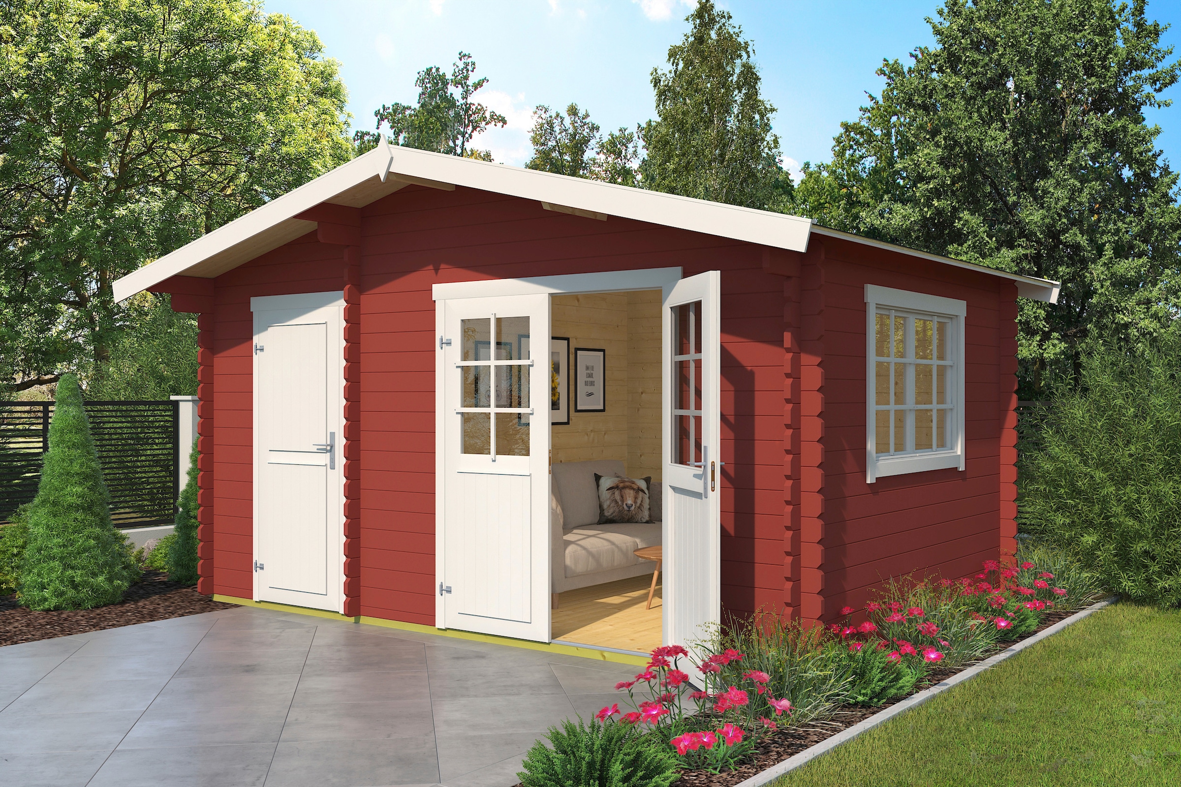 LASITA MAJA Gartenhaus »Keila 28« Blockbohlenhaus 34mm 2-Raum , Fundamentmass 4250x2800 , Schwedenrot