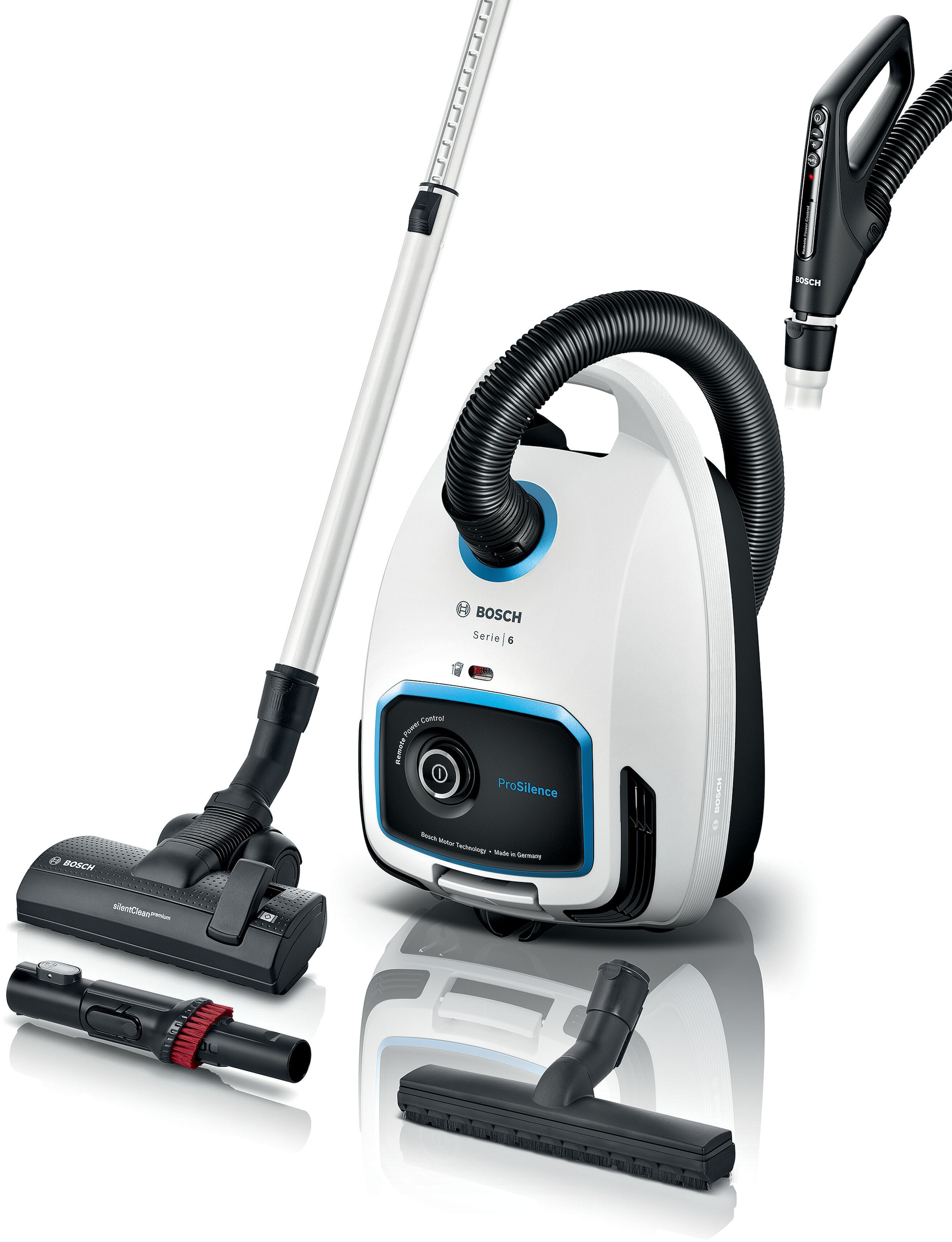 BOSCH Bodenstaubsauger »Serie 6 ProSilence BGL6TSIL, Hygiene-Filter, 10 Jahre Motorgarantie«, 700 W, mit Beutel, Leistungsregulierung am Handgriff, langes Kabel, extrem leise, weiß