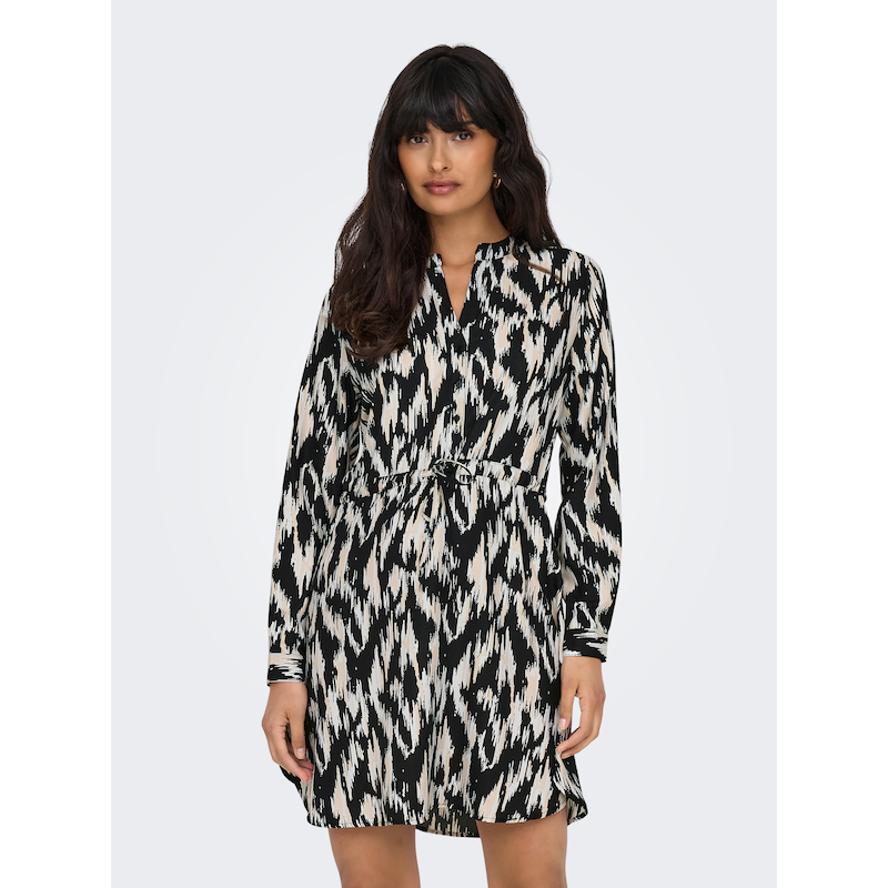 ONLY Druckkleid »ONLCORY LIFE L/S V-NECK TUNIC WVN NOOS« Sommerkleid mit Taillengürtel Black AOP:581 Black scarlett XL (42) - N-Gr N-Gr XL (42)...