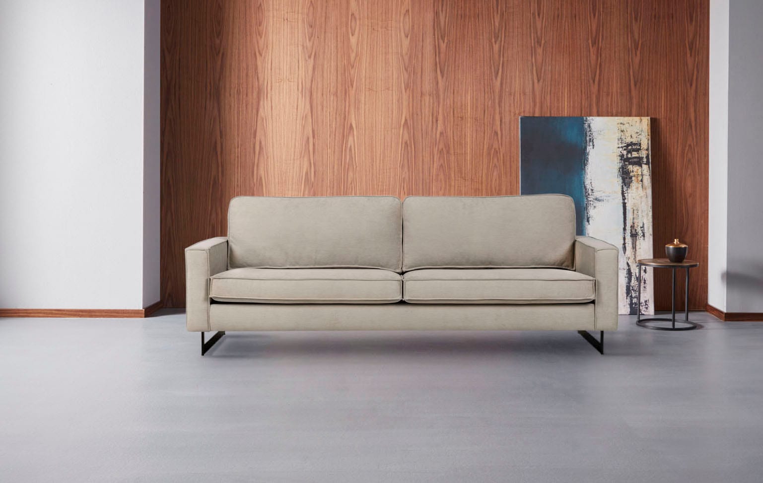 Places of Style 3-Sitzer »Maxi-Ausführung Pinto, 236 cm, Cord, Chenille, Lederoptik«, mit Keder, schwarze Metallfüße, Wellenunterfederung