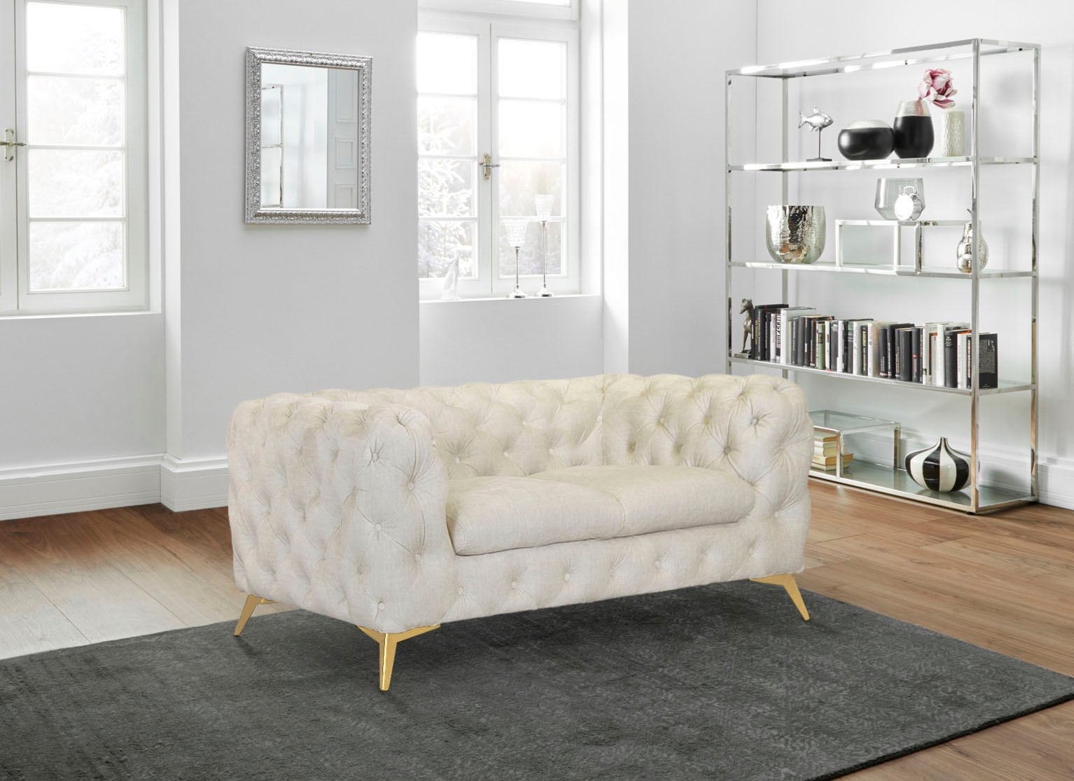 Leonique Chesterfield-Sofa »Glynis«, aufwändige Knopfheftung, moderne Chesterfield Optik, Fußfarbe wählbar