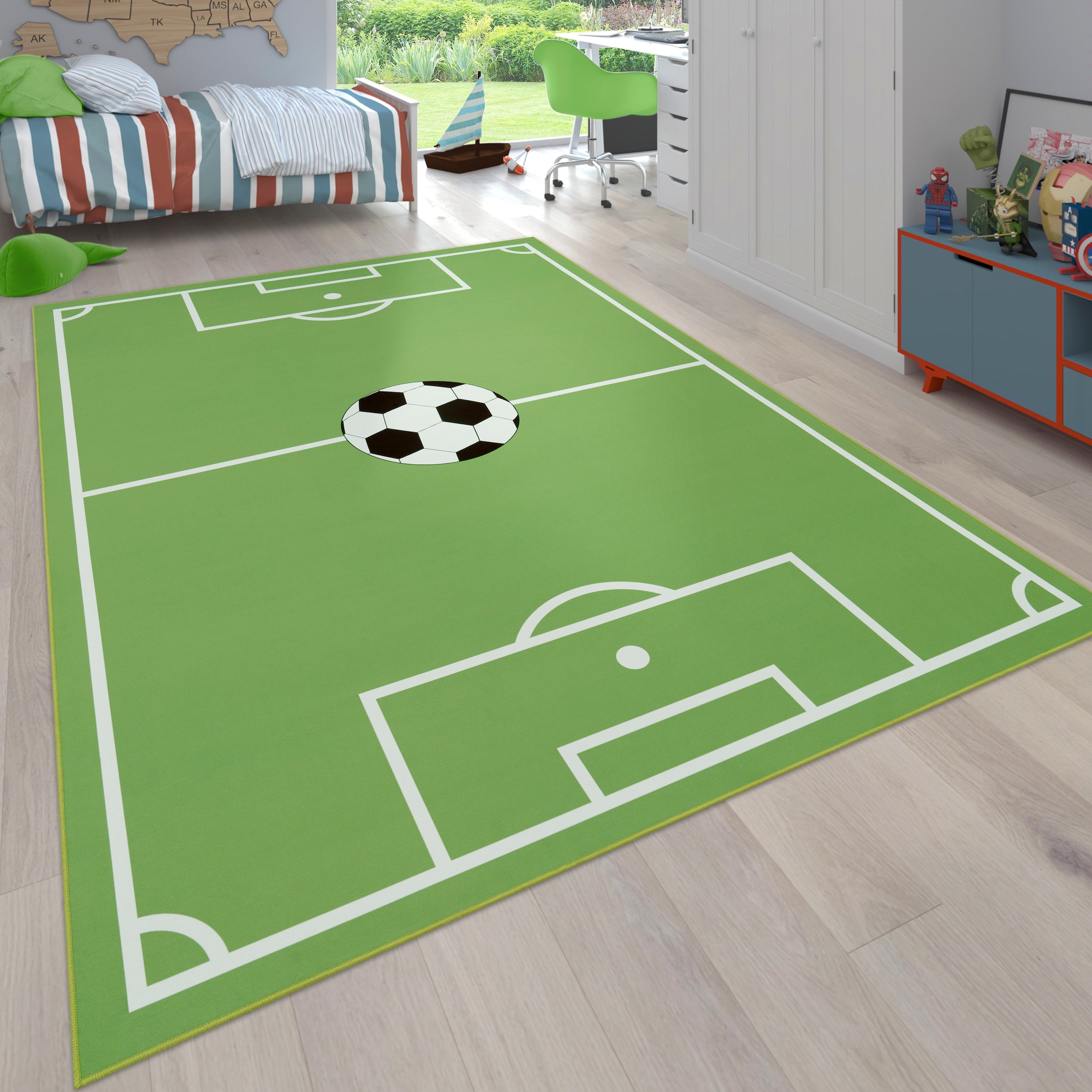 Paco Home Kinderteppich »Bino 568«, rechteckig, Kurzflor, Spiel-Teppich, Motiv Fußballfeld, Kinderzimmer