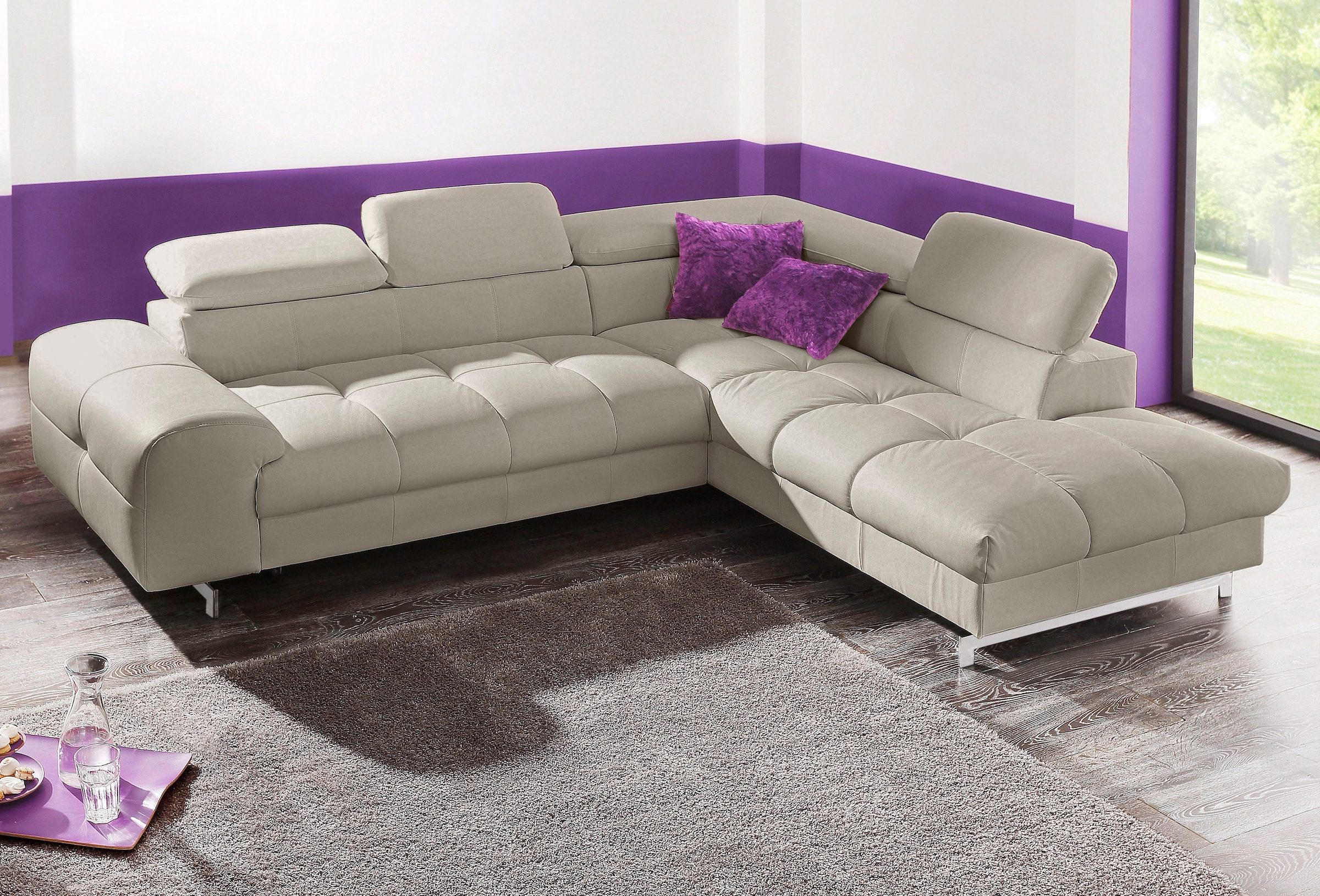 COTTA Ecksofa »Chef L-Form«, mit Kopfteilverstellung, edle Metallkufen, wah günstig online kaufen