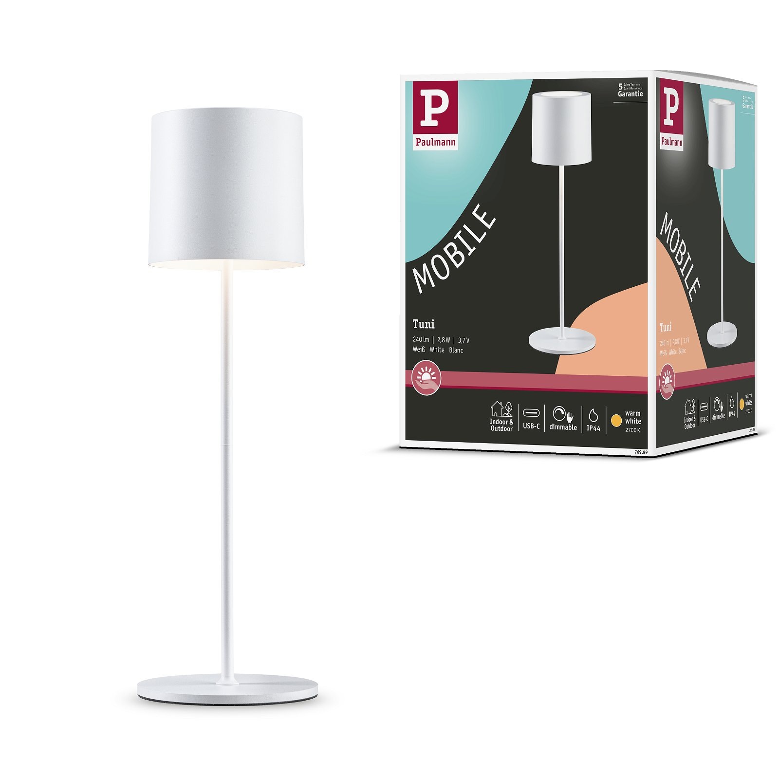 Paulmann LED Außen-Tischleuchte »Mobile Tuni IP44 2700K dimmbar 2,8W USBC«, 1 flammig