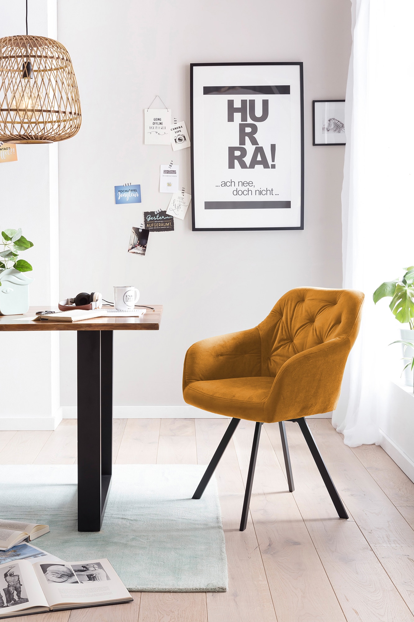 SalesFever Essgruppe, (Set, 5 tlg.), Stühle mit 360° Drehplatte, Tischplatte mit echter Baumkante