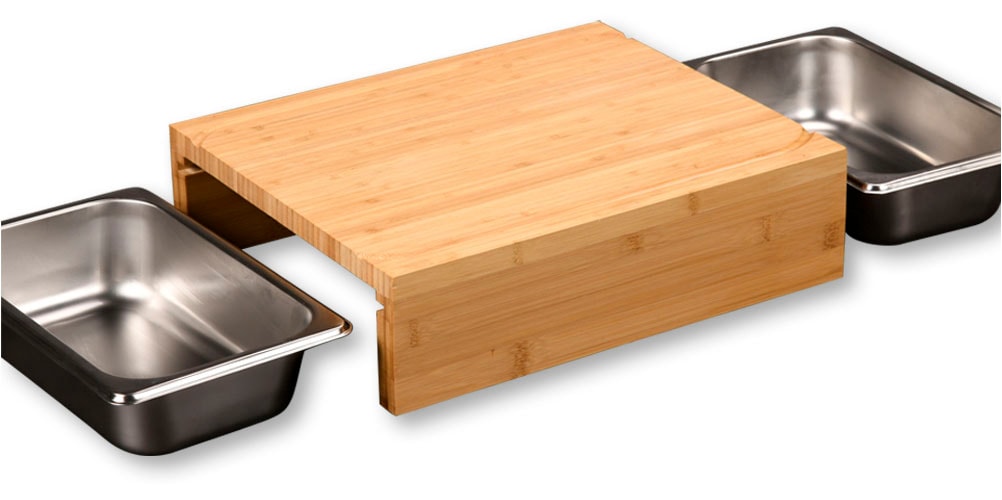 KESPER® Schneidebrett »mit 2 herausziehbaren Auffangschalen«, (Set, 3 St., 1 Brett + 2 Schalen), Gastro-Norm 1/2 - Maße 32,5 x 26,5 cm
