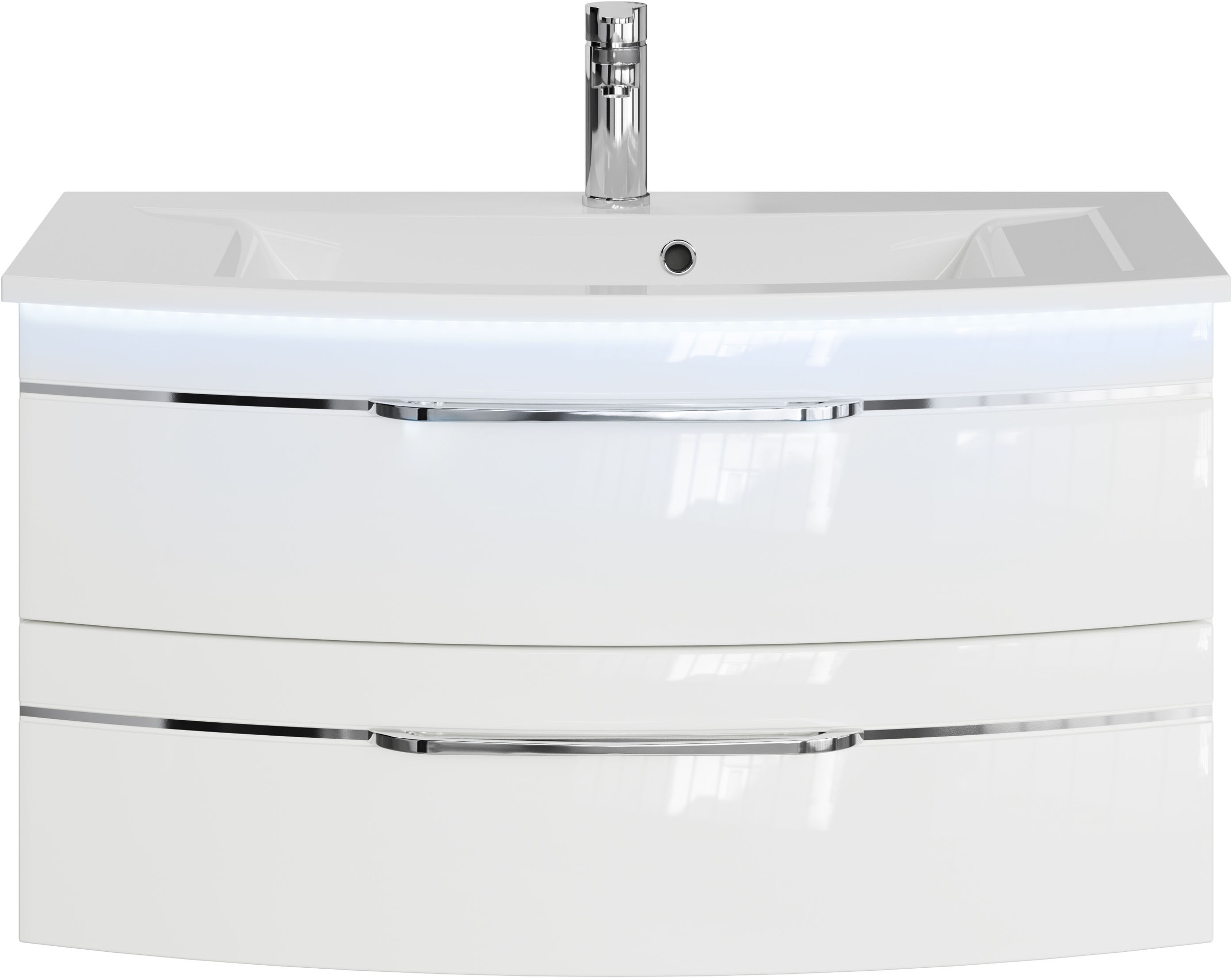 Saphir Waschtisch »Serie 7045 Mineralmarmor-Waschtisch und Unterschrank, 91 cm breit«, Waschplatz mit 2 Schubladen, Badmöbel Set mit Waschtisch