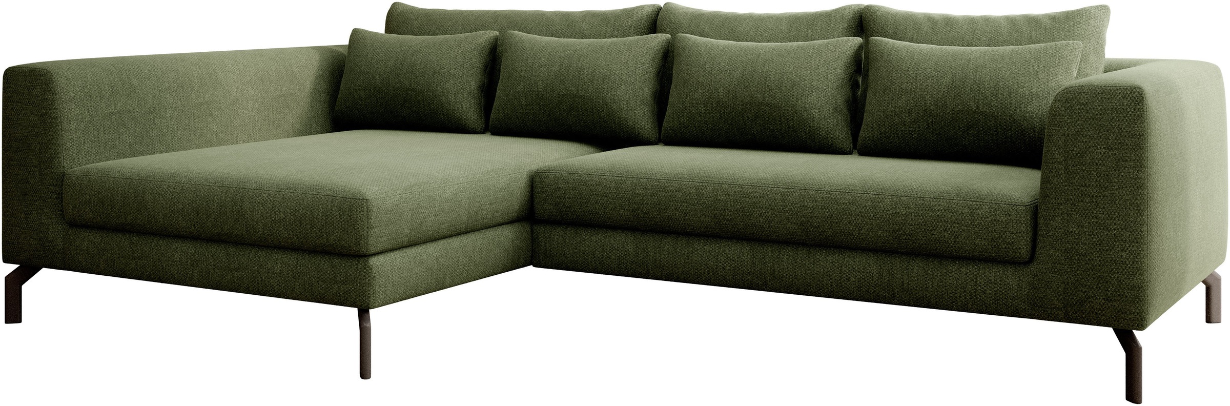 INOSIGN Ecksofa »Cross, mit softem Sitz, L-Form, wendbare Zierkissen, Breite 284 cm«, Couch mit vielen Kissen, stylische Kreuznaht, elegante Metallfüße