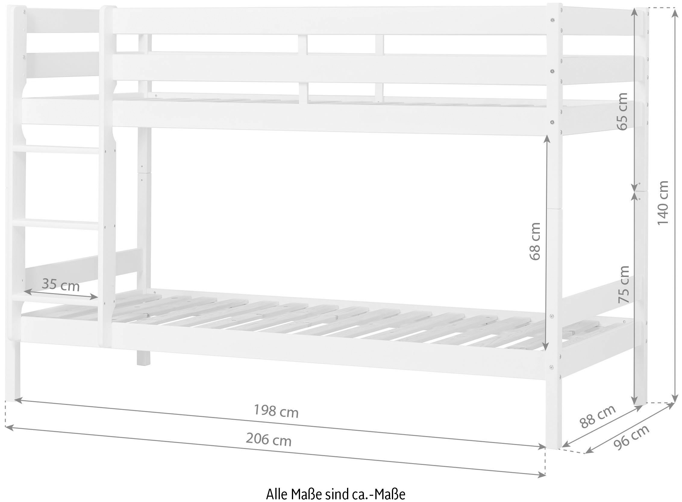 Hoppekids Etagenbett »ECO Comfort Kinderbett 90x200 oder 70x160 aus Massivholz in 4 Farben« TÜV, FSC und Nordisches Umweltzeichen – wahlweise mit Matratzen