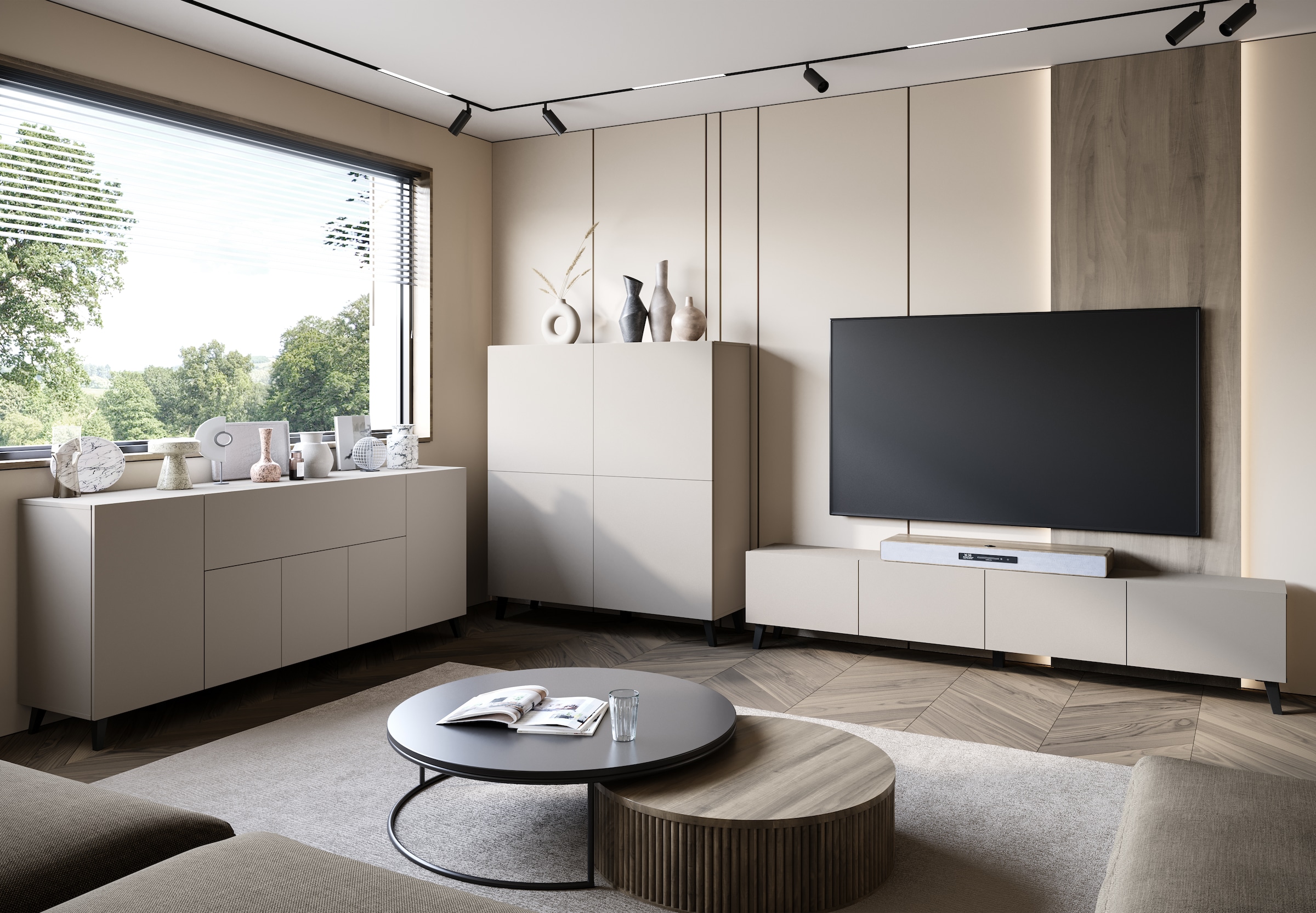 Home affaire Highboard »HIGHBOARD PHUKET II, Stilvolle, grifflose Hochkommode, Breite 120cm« Mit 4 Türen und 8 Fächern und höhenverstellbaren Einlegeböden