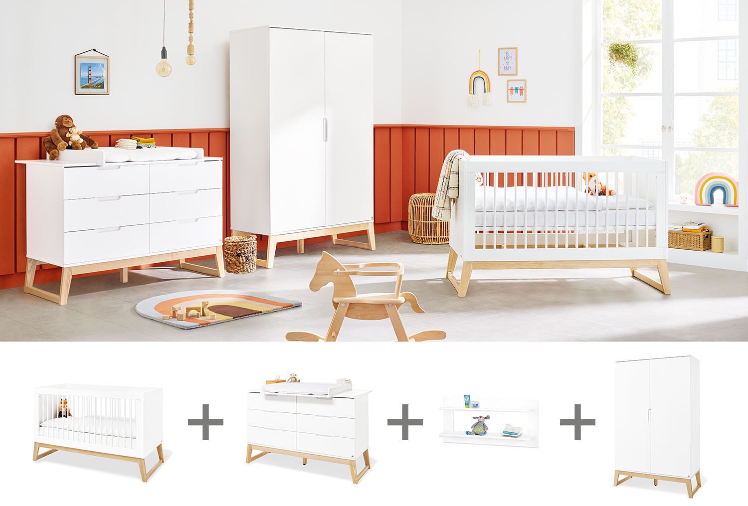 Pinolino® Babyzimmer-Komplettset »Bridge«, (Set, 4 tlg., Kinderbett, Schran günstig online kaufen