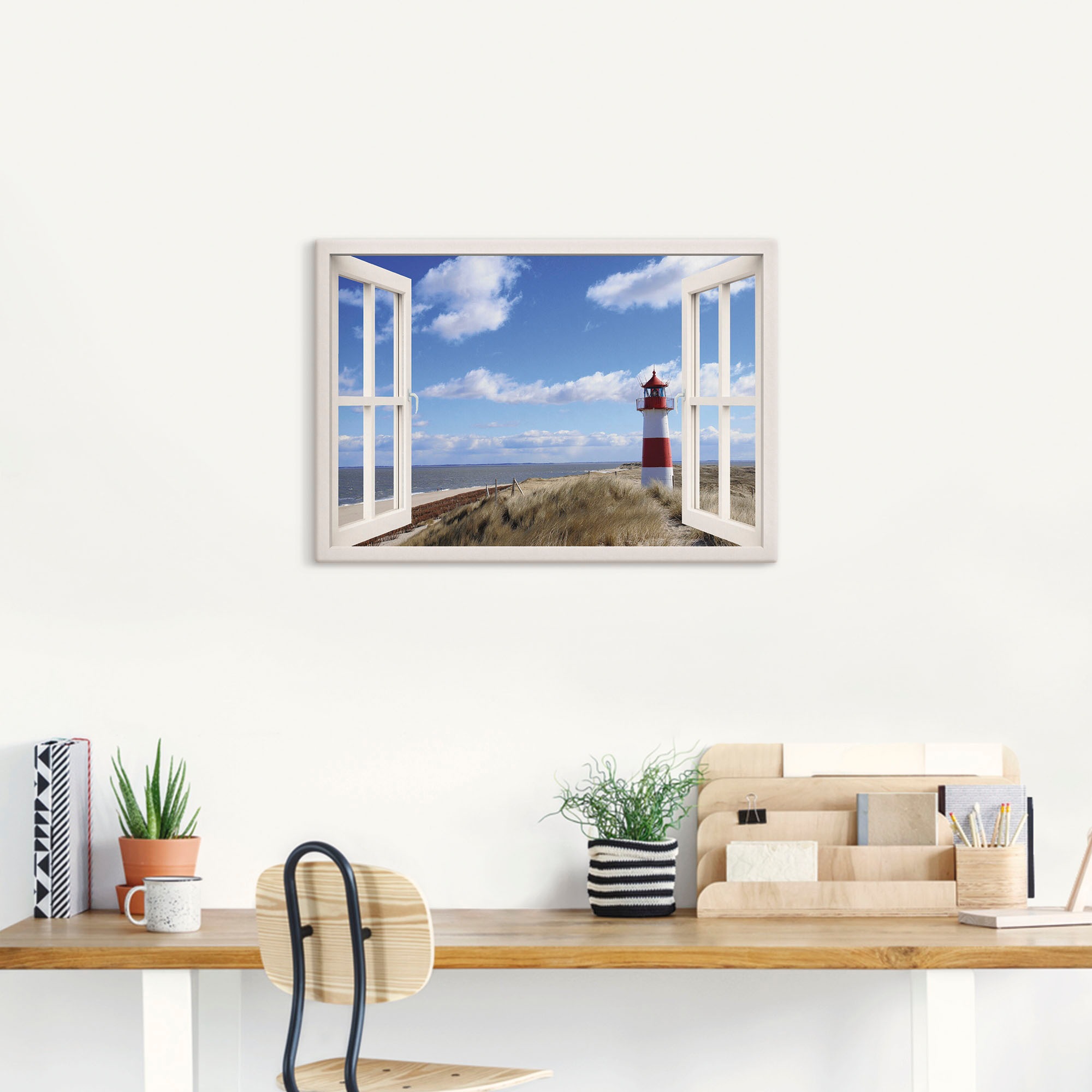 Artland Wandbild »Fensterblick - Leuchtturm Sylt«, Fensterblick, (1 St.), als Leinwandbild, Poster, Wandaufkleber in verschied. Größen