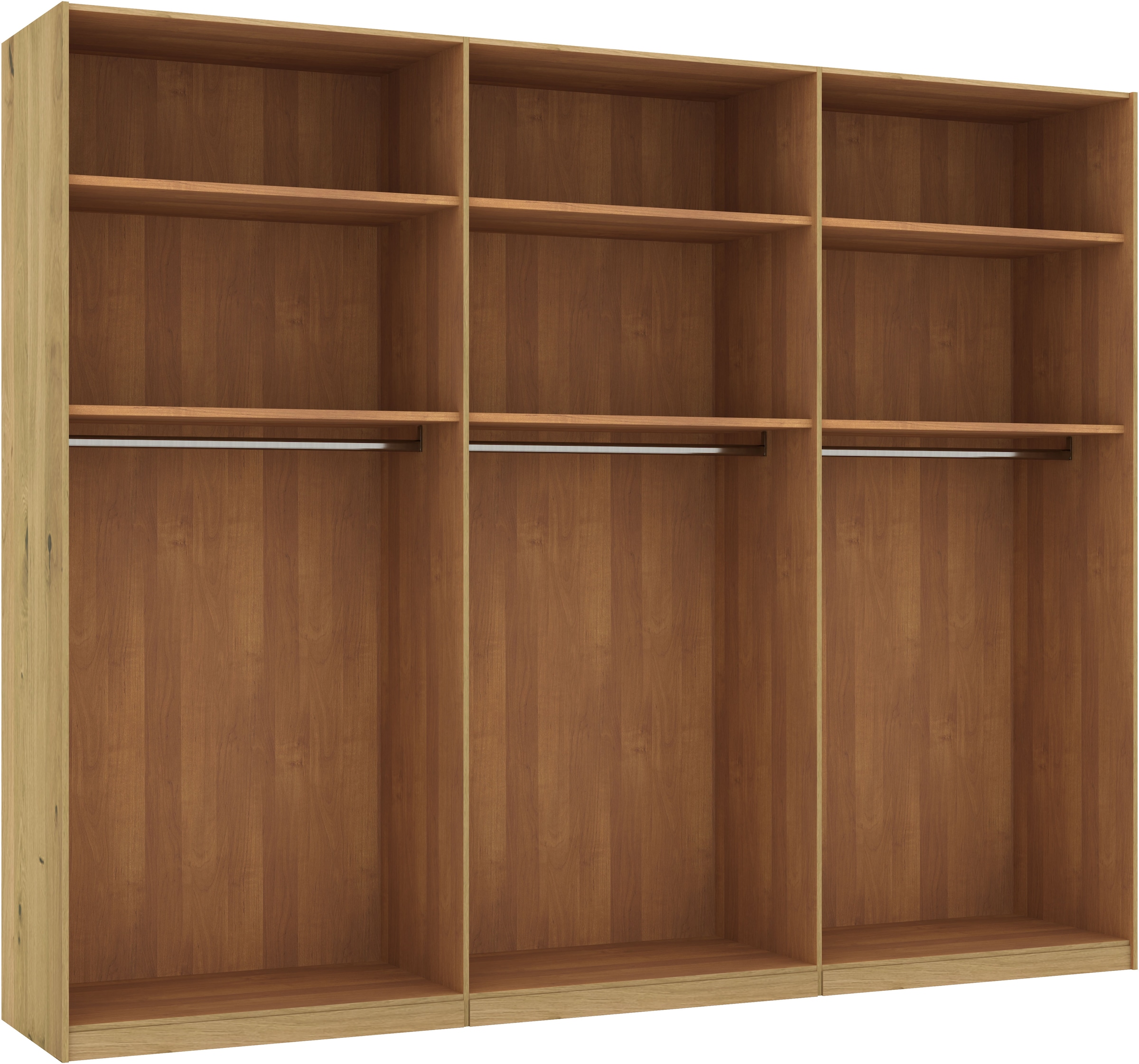 Musterring Schwebetürenschrank »Savona, Kleiderschrank, Schrank, Garderobe, mit Schiebetüren«, (Teilmassiv Bianco-Eiche, mit Spiegel oder Glas, MADE IN GERMANY), Türen Bianco-Eiche massiv, Spiegel-/Glastüren, eingelegte Chromleiste