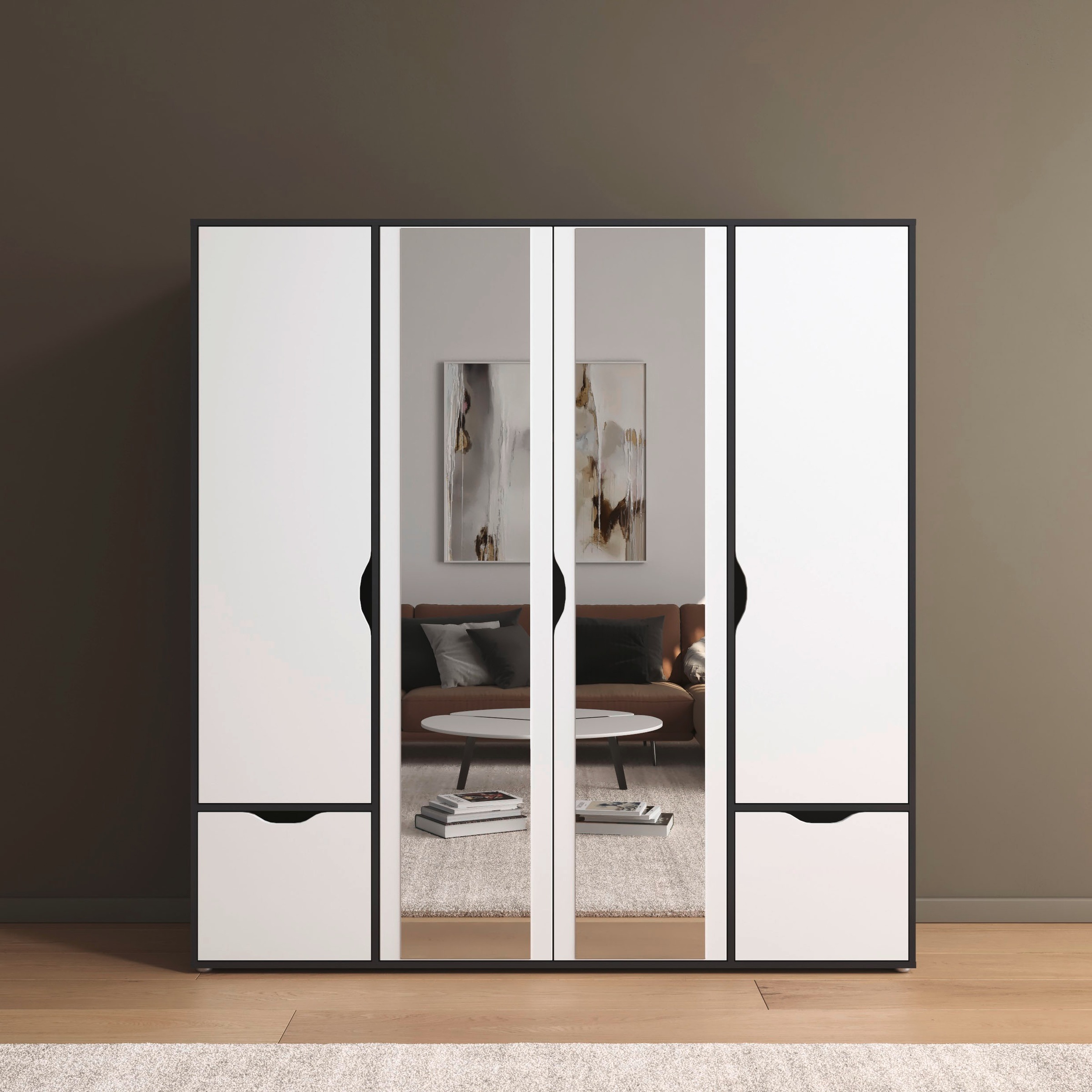 rauch Drehtürenschrank »Kleiderschrank Schrank Garderobe Wäscheschrank NARAI mit Schubladen«, (in 3 verschiedenen Ausstattungen BASIC/CLASSIC/PREMIUM), Griffausfräsungen für eine grifflose Optik TOPSELLER MADE IN GERMANY