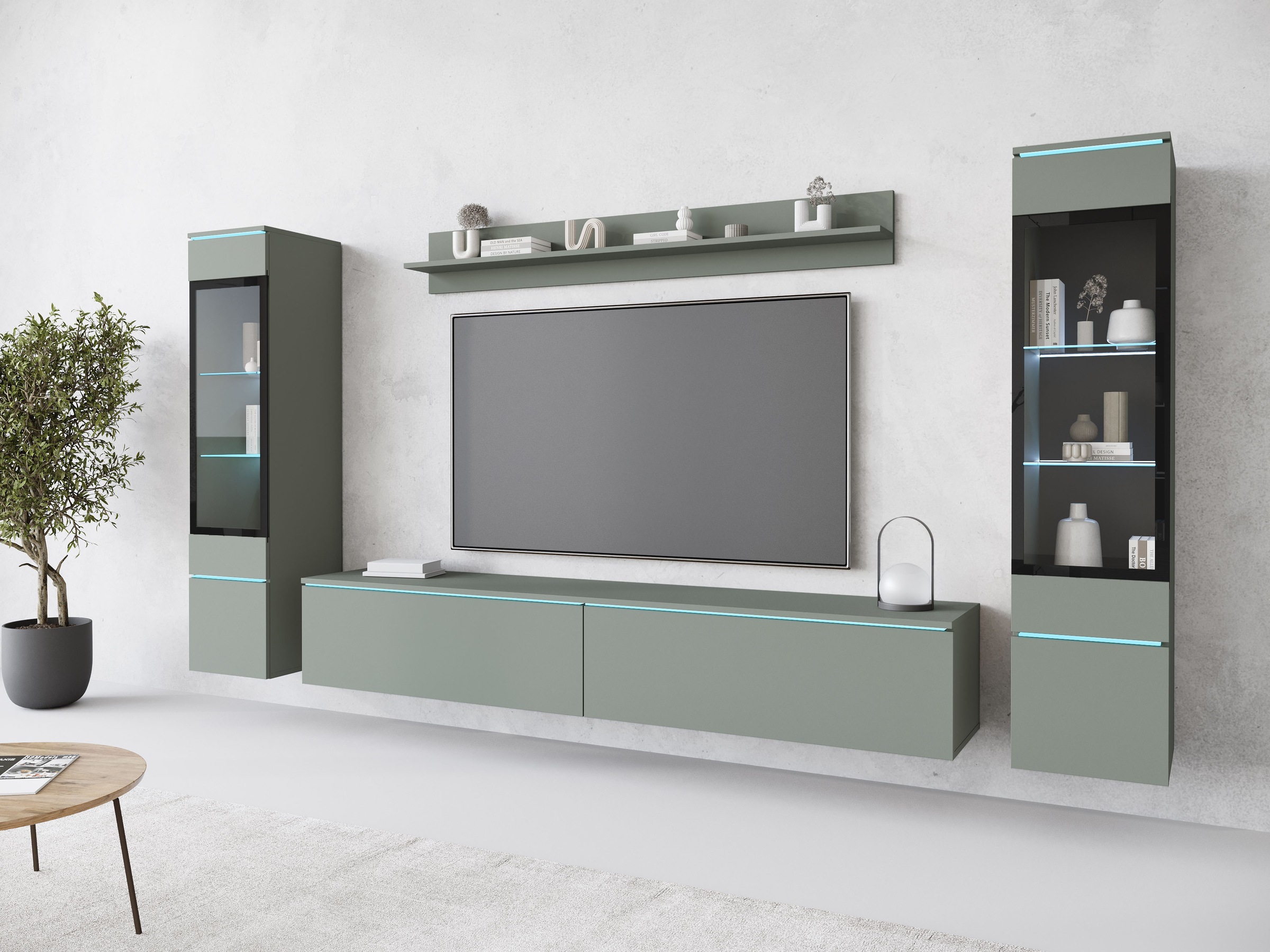 INOSIGN Wohnwand »VERA II, Vitrinen Türanschlag wechselbar«, (Komplett-Set, 4 St.), Mediawand 260 cm, Vitrine mit Verglasung, stehend und hängend