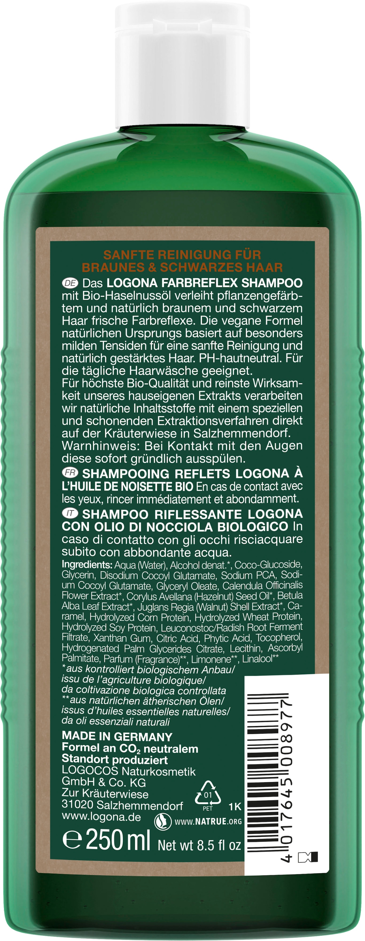 LOGONA Haarshampoo »Logona Farbreflex Shampoo Braun-Schwarz Bio-Haselnuss«