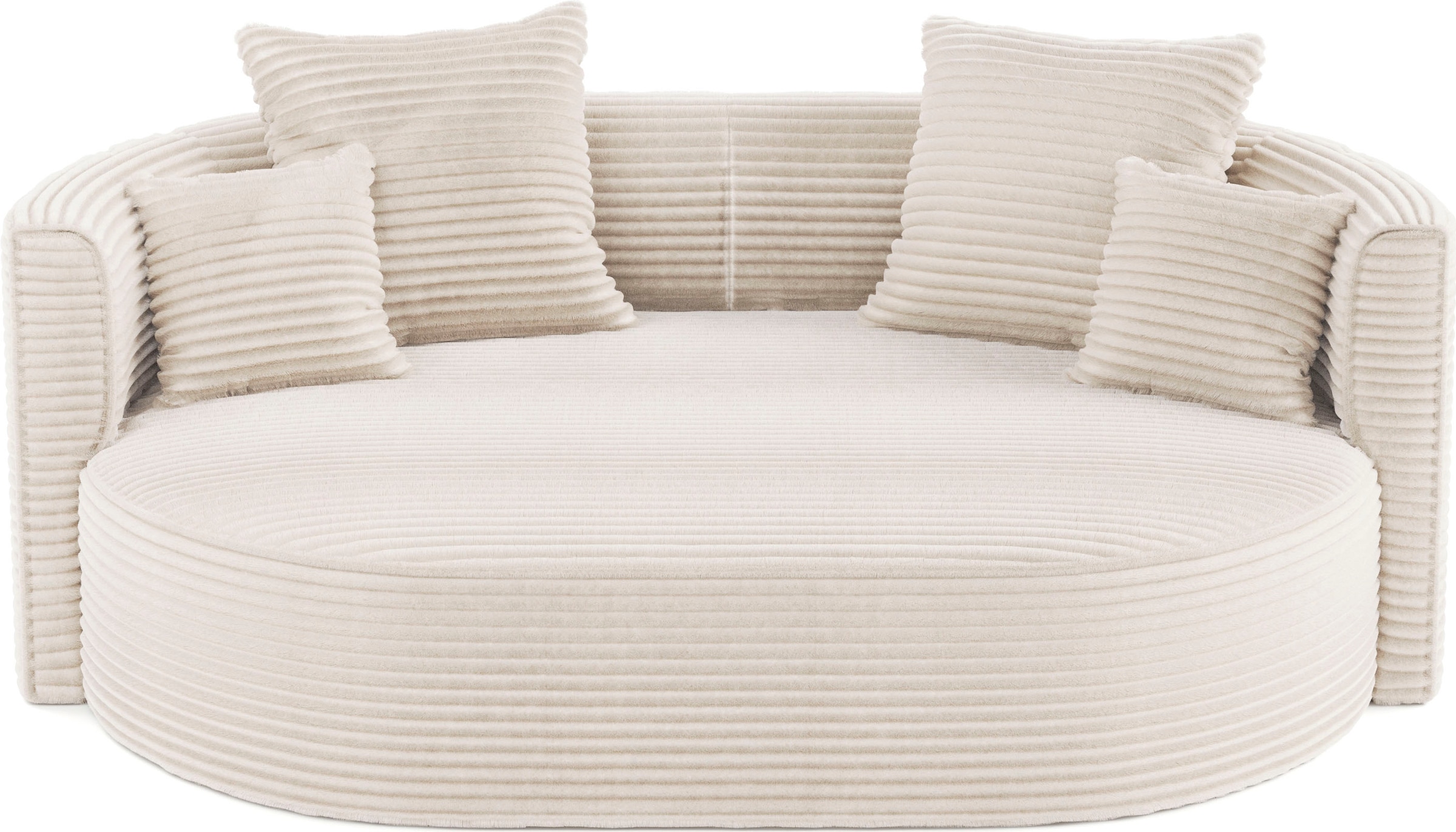 LeGer Home by Lena Gercke 2,5-Sitzer »ISALIE, rundes Loungesofa, mit Kissen, perfekt gepolstert«, moderne Stoffe, mit 4 Zierkissen, extra große Sitzfläche