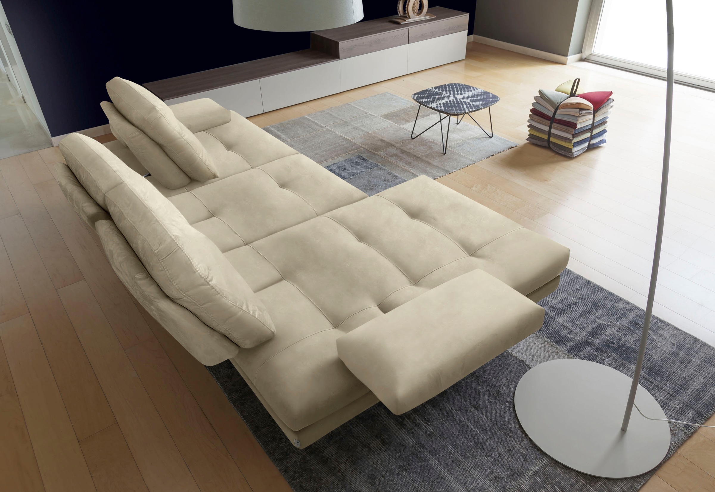 CALIA ITALIA Ecksofa »Toby Wing, L-Form, Designsofa mit sensationellem Sitzkomfort«, inklusive Sitztiefenverstellung, Füße in chrom glänzend