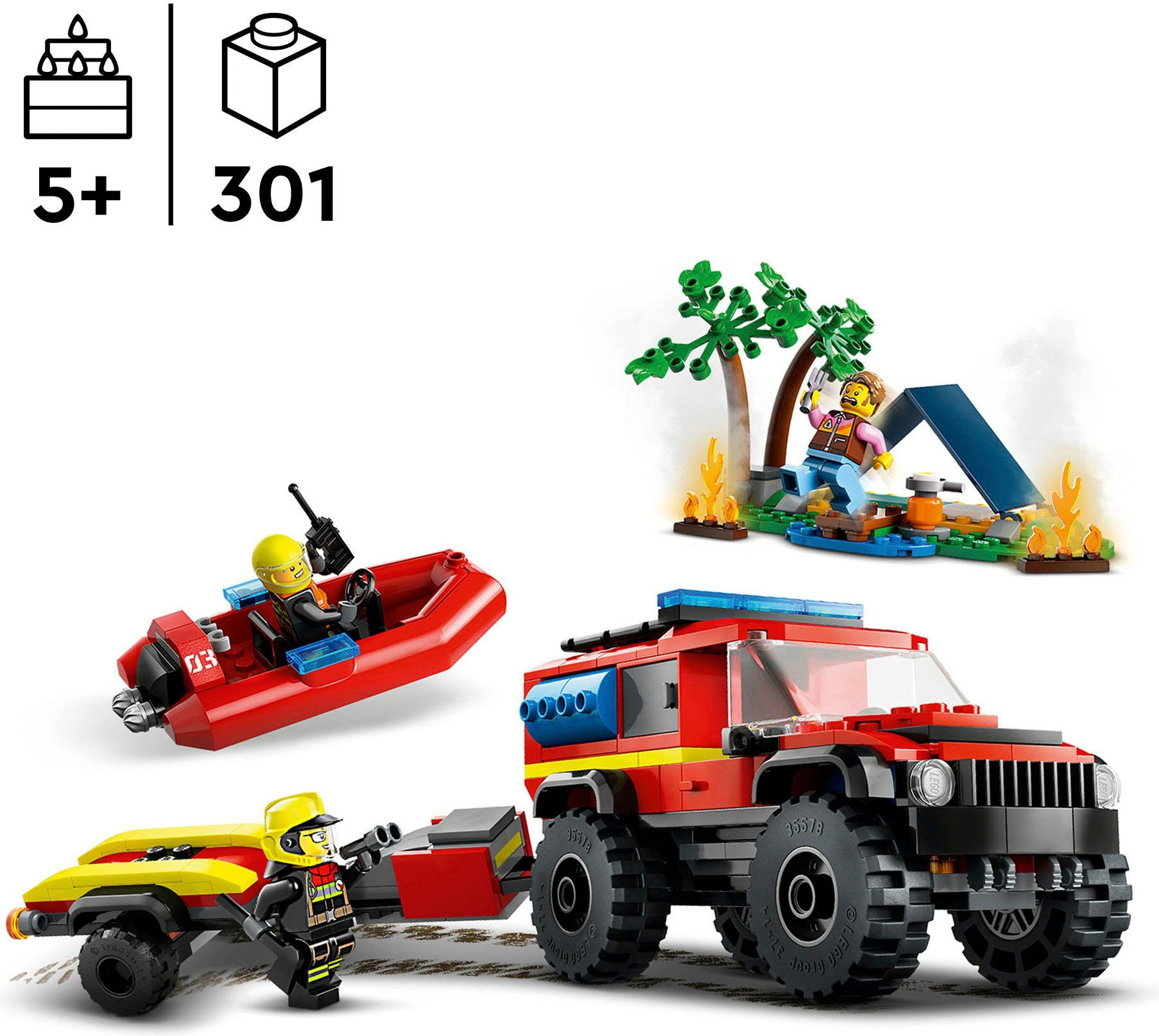 LEGO® Konstruktionsspielsteine »Feuerwehrgeländewagen mit Rettungsboot (60412), LEGO City«, (301 St.), Made in Europe