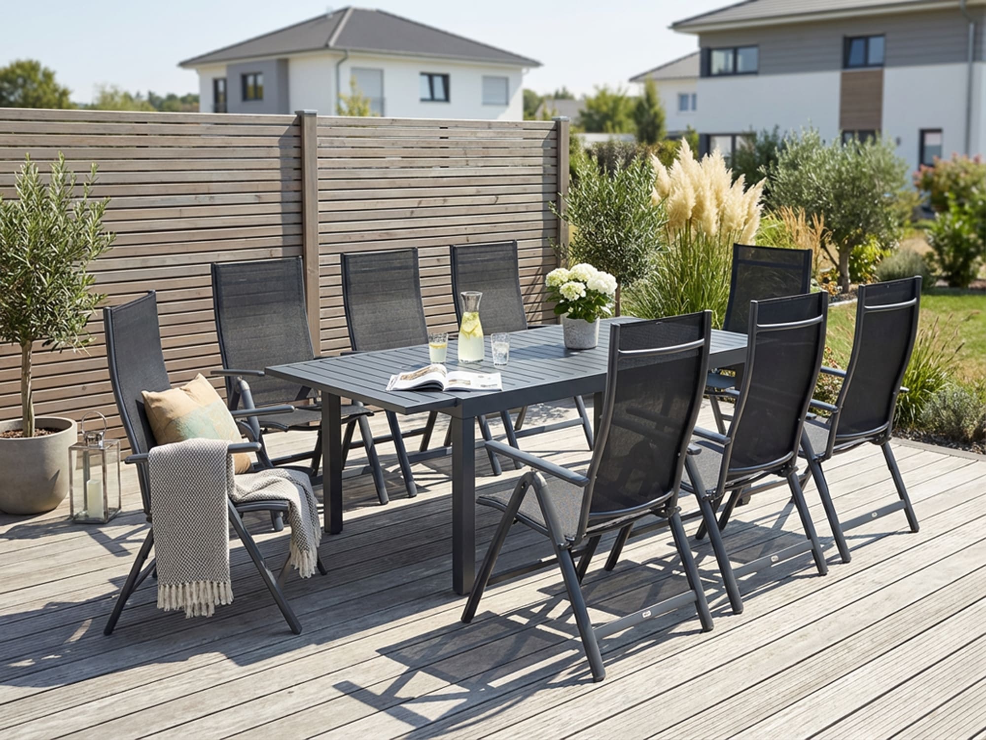 KONIFERA »Palermo« 8x Sessel, 1x AZ-Tisch 160-240x100 cm, Aluminium, Textilgewebe, 9 Stk. tlg. klappbar, 7-fach verstellbare Rückenlehne, Tischplatte aus Alulatten