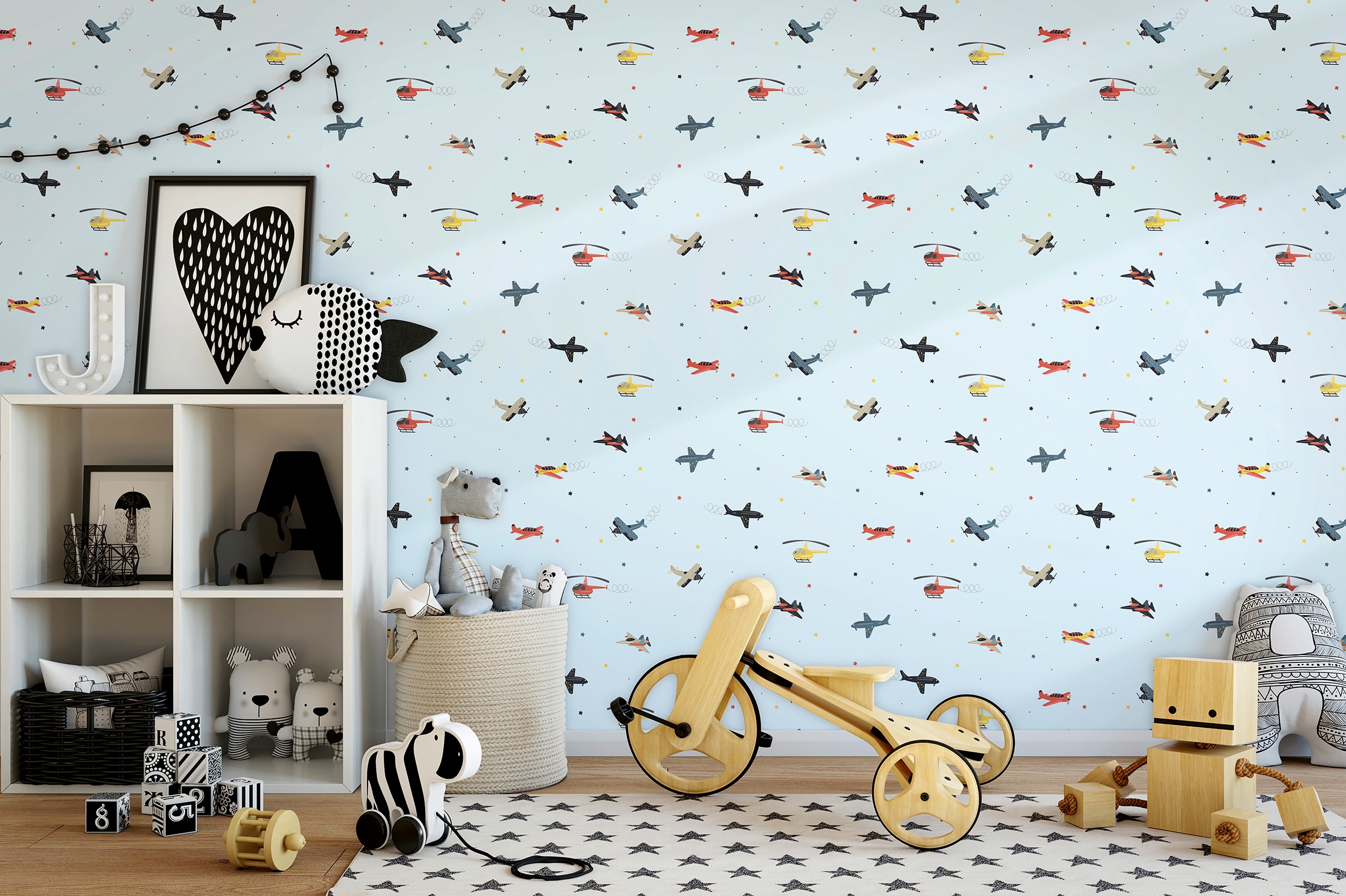 Marburg Kindertapete, matt, Flugzeug, Hubschrauber, Tapete für Wohnzimmer Schlafzimmer