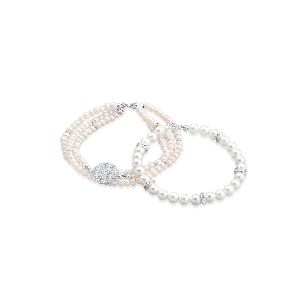 Elli Premium Perlenarmband Set »Layering Synthetische Perlen 925 Silber«