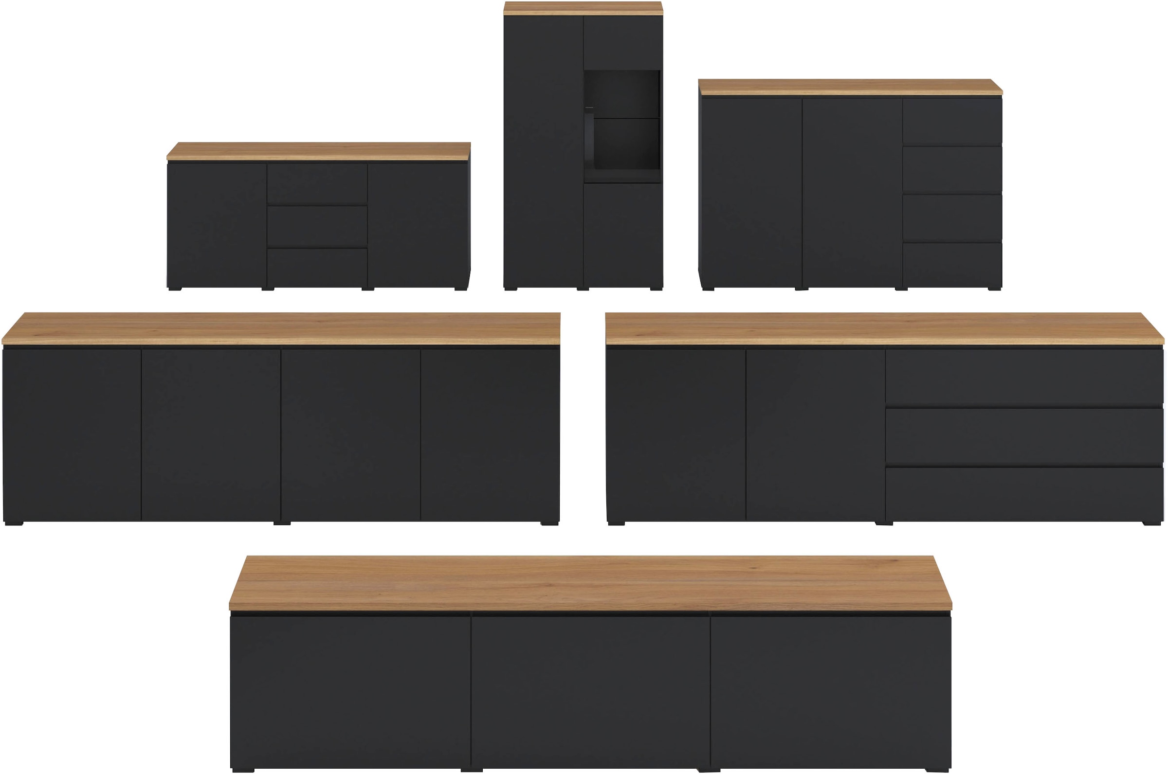 OTTO home Lowboard »Modo, Breite 200 cm, moderne grifflose TV-Kommode 3 Klappen« TV-Kommode mit viel Stauraum, TV-Bank