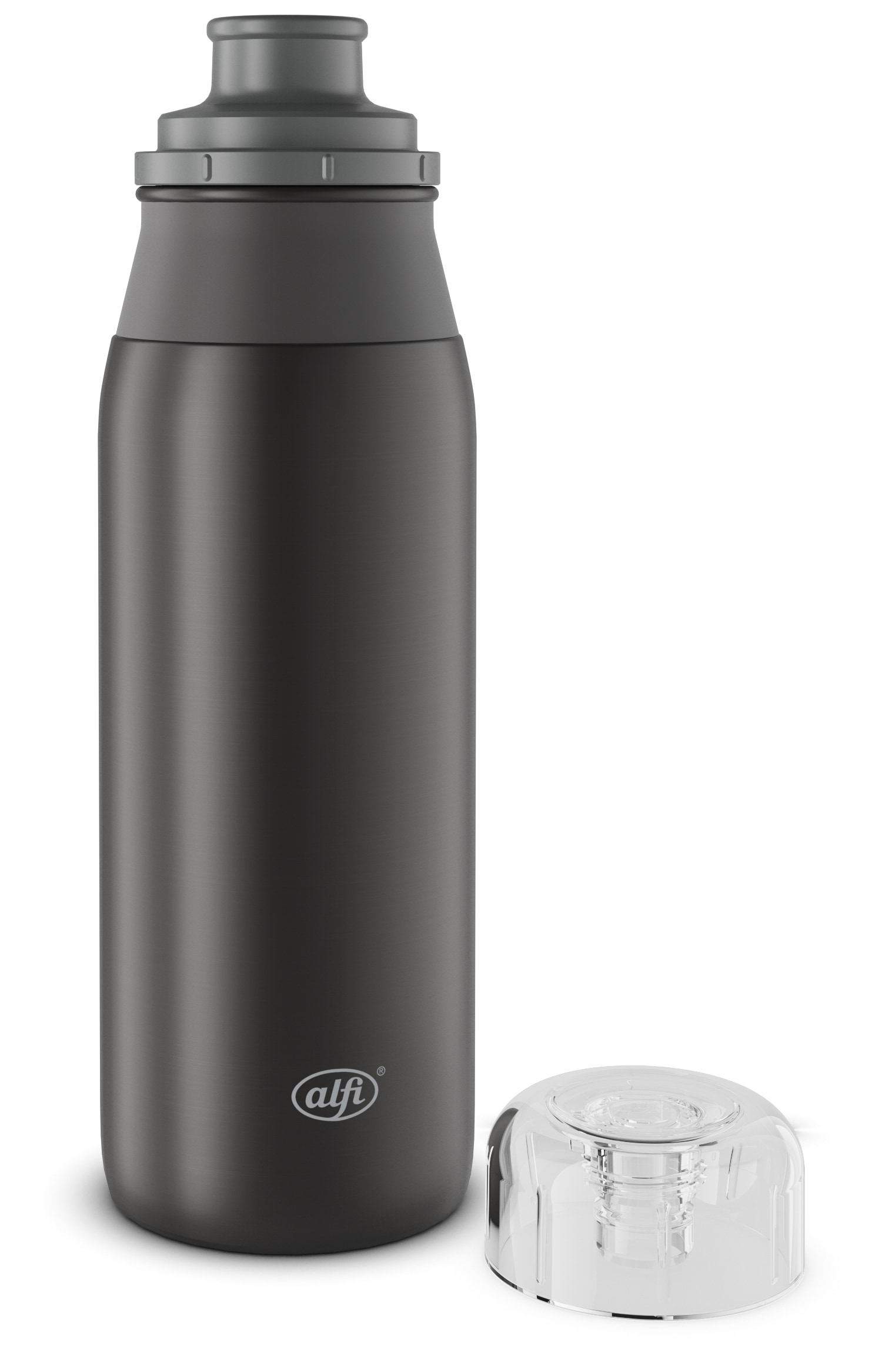 Alfi Trinkflasche »ELEMENT BOTTLE, Edelstahlkörper, spülmaschinenfest«, (1 tlg.), 0,6l, Free-Flow Trinksystem mit intuitivem Schraubverschluss