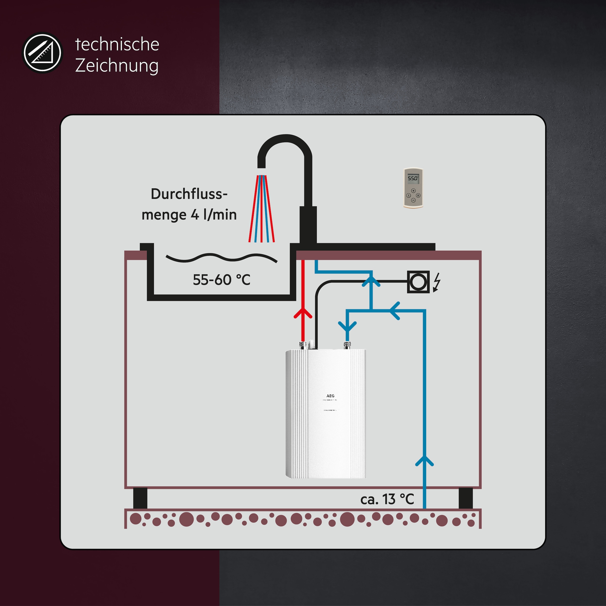 AEG Haustechnik Kompakt-Durchlauferhitzer »DDLE Kompakt FB«, 11/13 kW umschaltbar, Fernbedienung, Untertischmontage, für die Küche