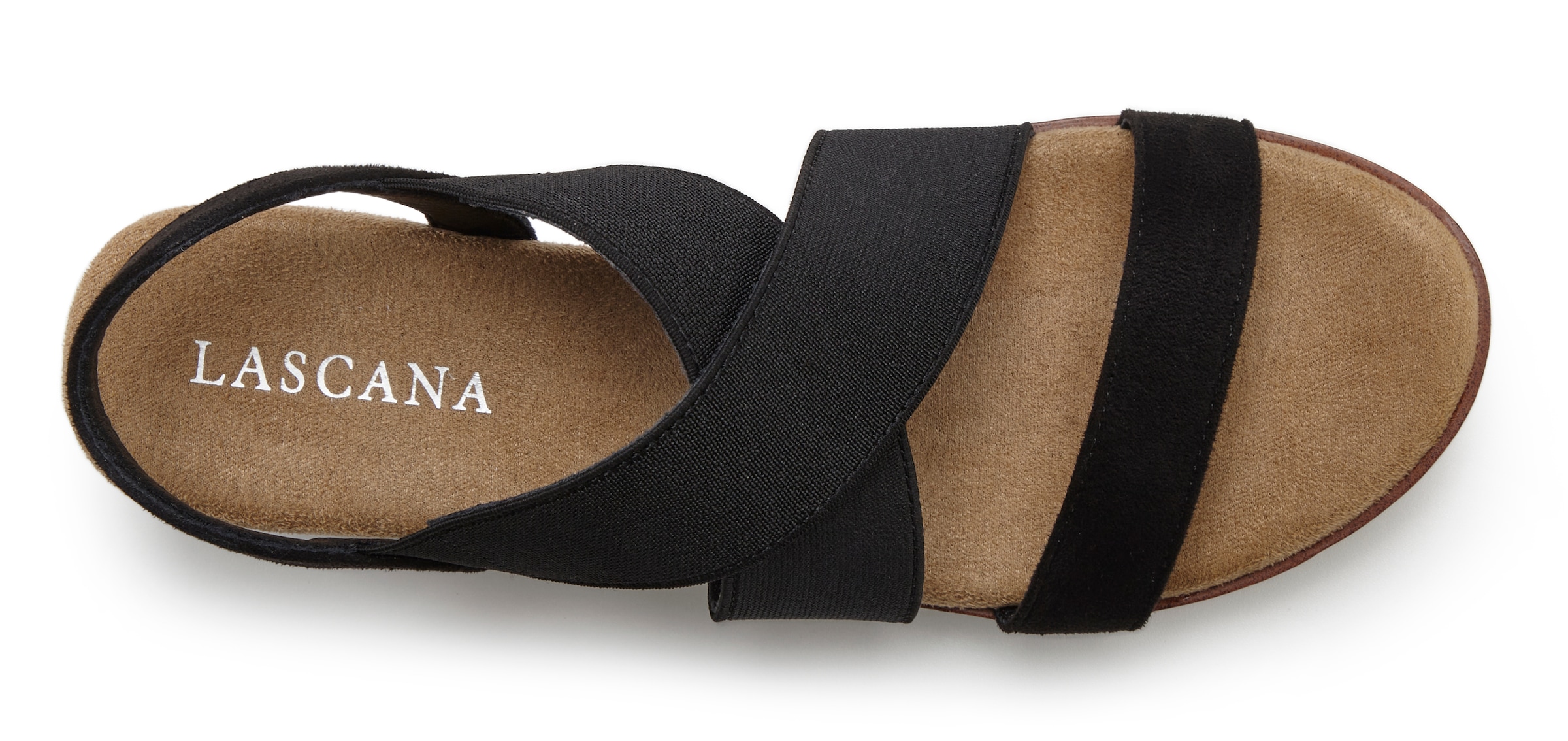 LASCANA Sandalette »Sommerschuh«, Sandale, Sommerschuh mit Keilabsatz und elastischen Riemen VEGAN