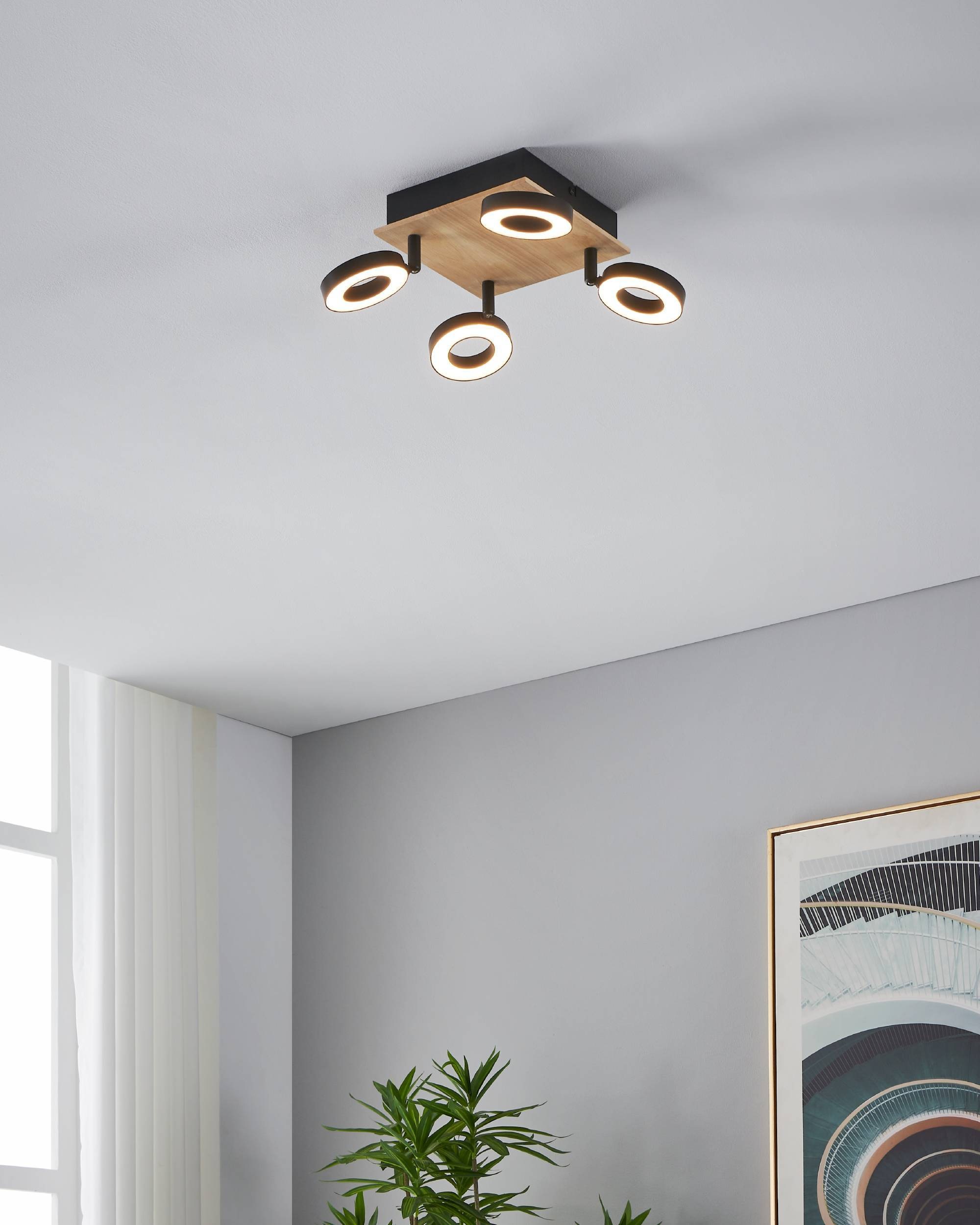 EGLO Deckenleuchte »Rielves Deckenlampe, Holz und Metall, Spotbalken schwen günstig online kaufen