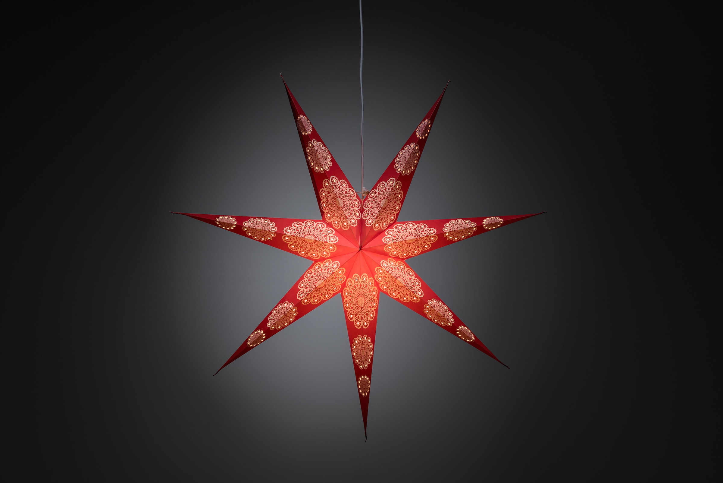 KONSTSMIDE Dekostern »Weihnachtsstern, Weihnachtsdeko rot«, (1 St.), roter Papierstern, LED Stern, 7 Zacken