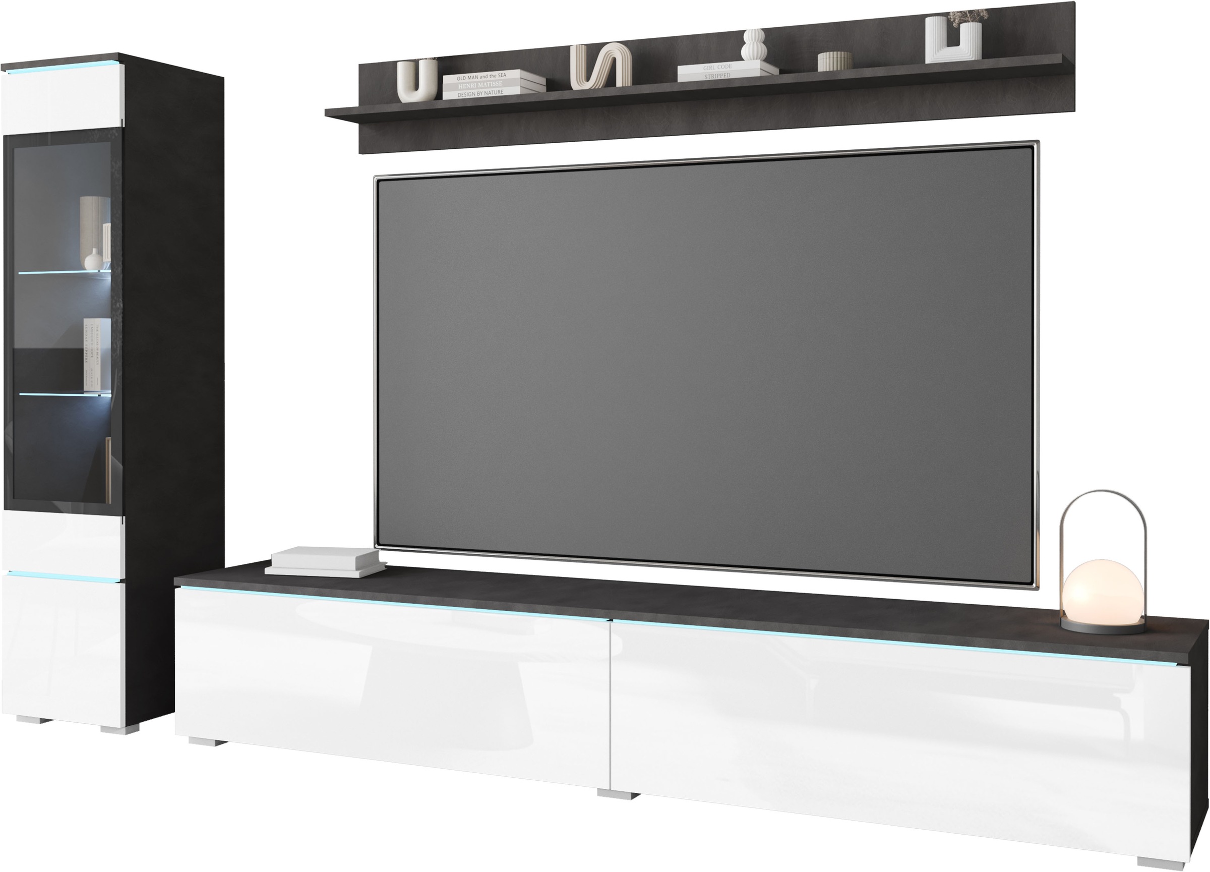 INOSIGN Wohnwand »VERA I, Vitrinen Türanschlag links/rechts wechselbar«, (Komplett-Set, 3 St.), Mediawand 230 cm, Vitrine mit Verglasung, stehend und hängend