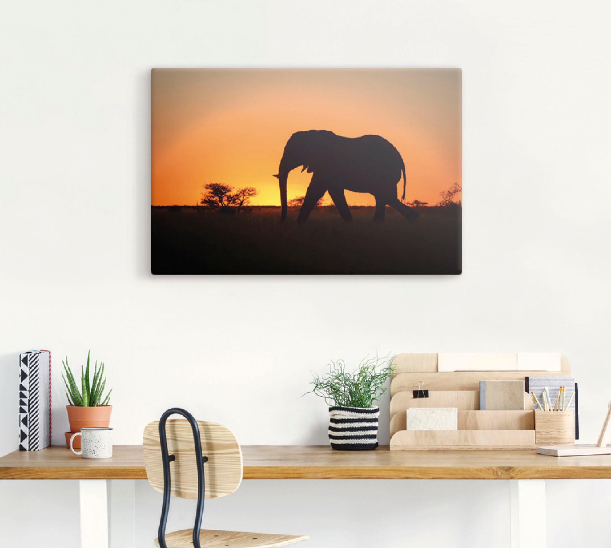 Artland Leinwandbild »Afrikanischer Elefant im Sonnenuntergang«, Wildtiere, (1 St.), auf Keilrahmen gespannt