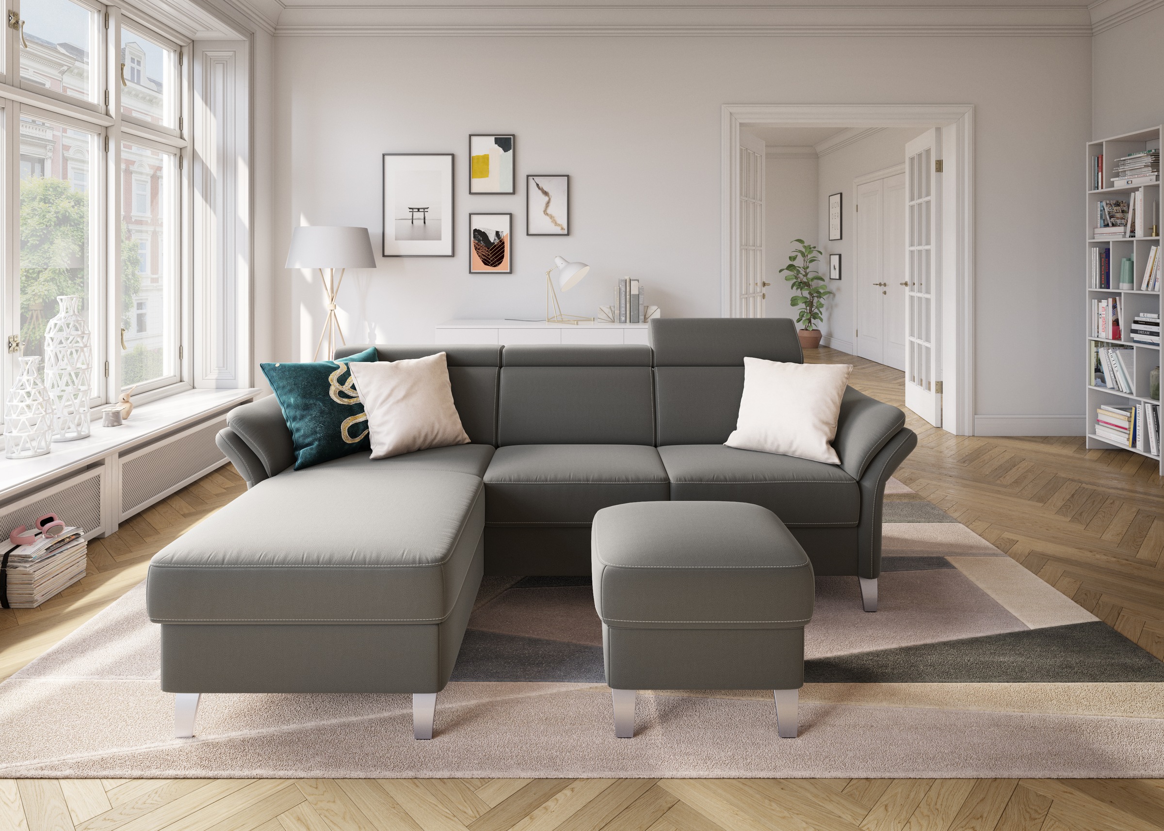 sit&more Ecksofa »Vincenzo L-Form« inklusive Kopfteilverstellung, wahlweise mit Bettfunktion, Bettkasten