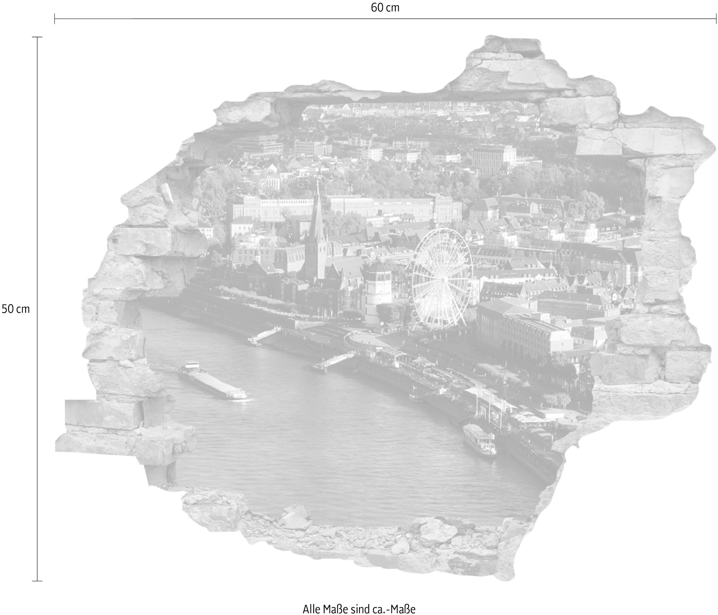 queence Wandtattoo »Düsseldorf« Wandsticker, Wandbild, selbstklebend, 3D, Wanddurchbruch