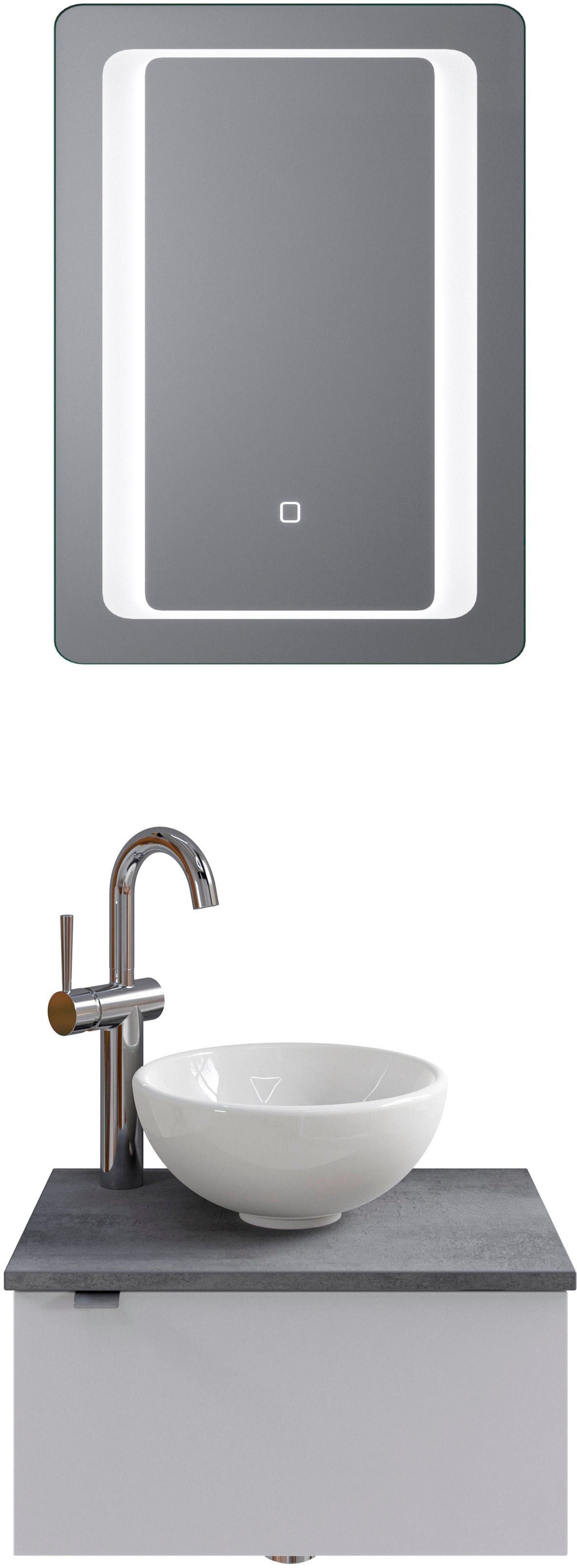 SAPHIR Badmöbel-Set »Serie 6915« 4 Stk. tlg. Schneeweiß Glanz/Oxid Dunkelgrau