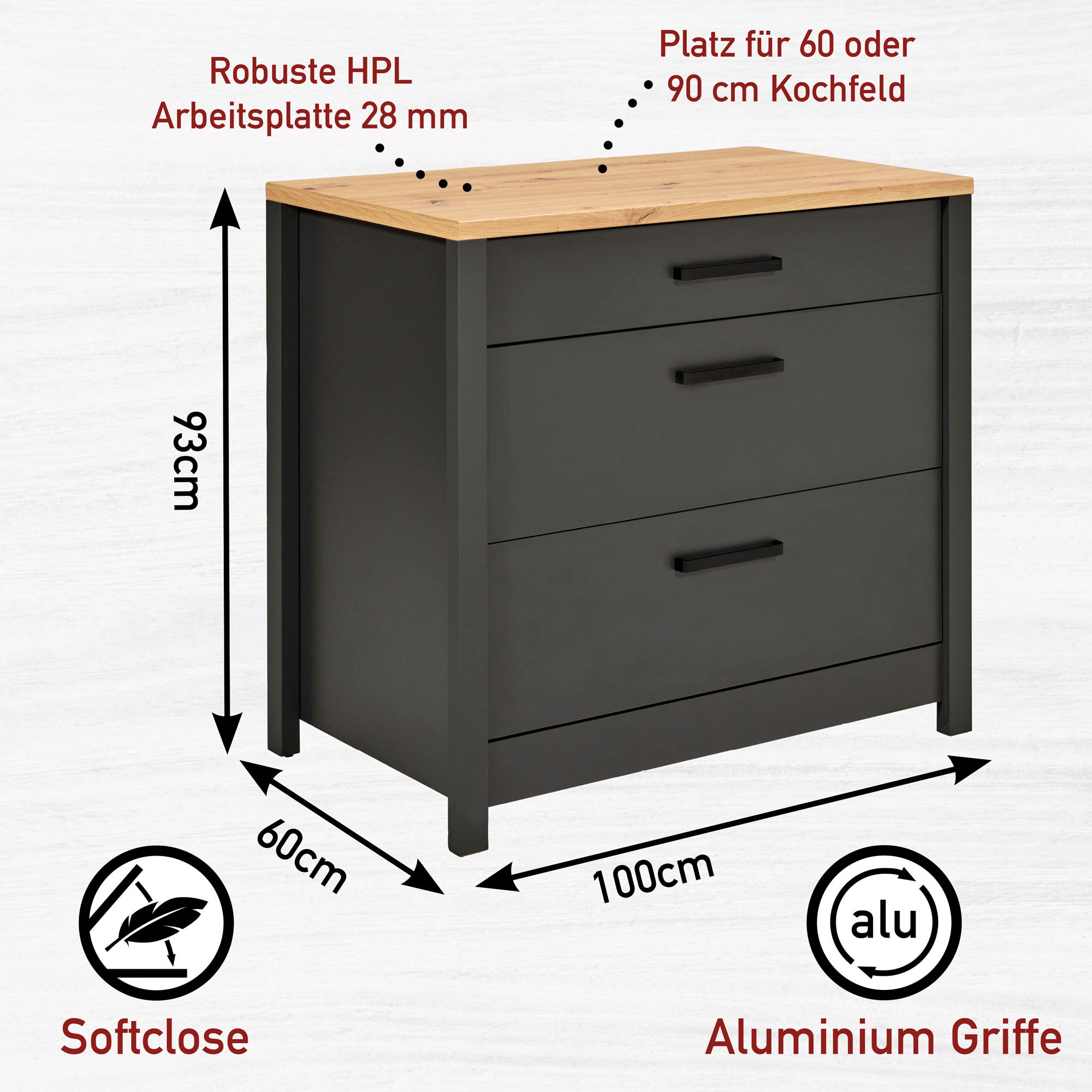 Inter Link Küchenzeile »Küchenzeile Veneto« Ohne E-Geräte für Spülmaschine Kochfeld Backofen Kühlschrank B: 300 cm