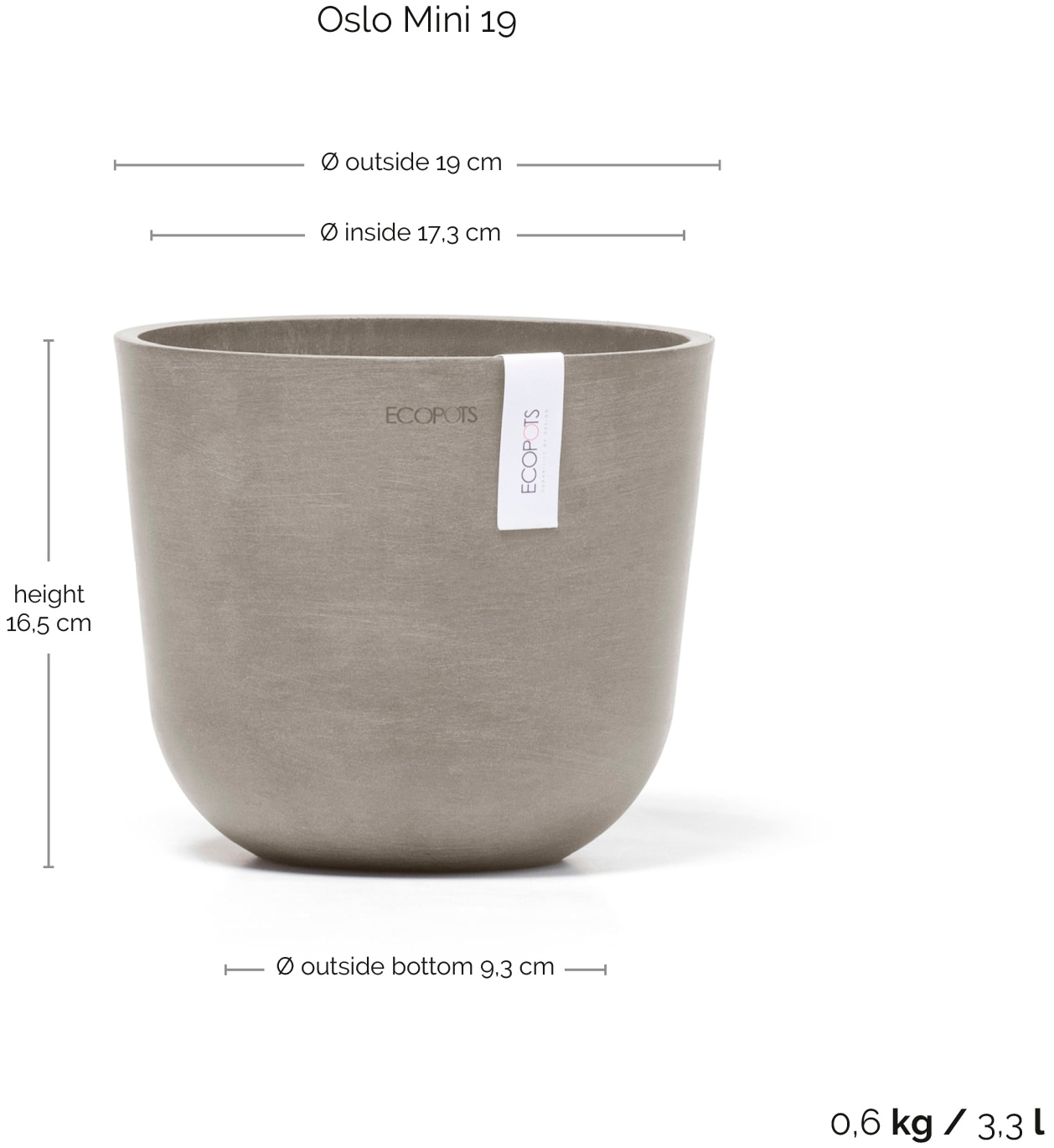 ECOPOTS Blumentopf »Oslo 19 Taupe«, für den Innenbereich
