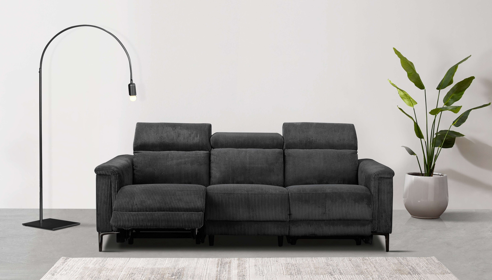Places of Style 3-Sitzer »Lund Cord, mit manueller o. elektrischer Relaxfunktion in 2 Sitzen,«, USB-A, Kopfteilverstellung, Breite 222 cm