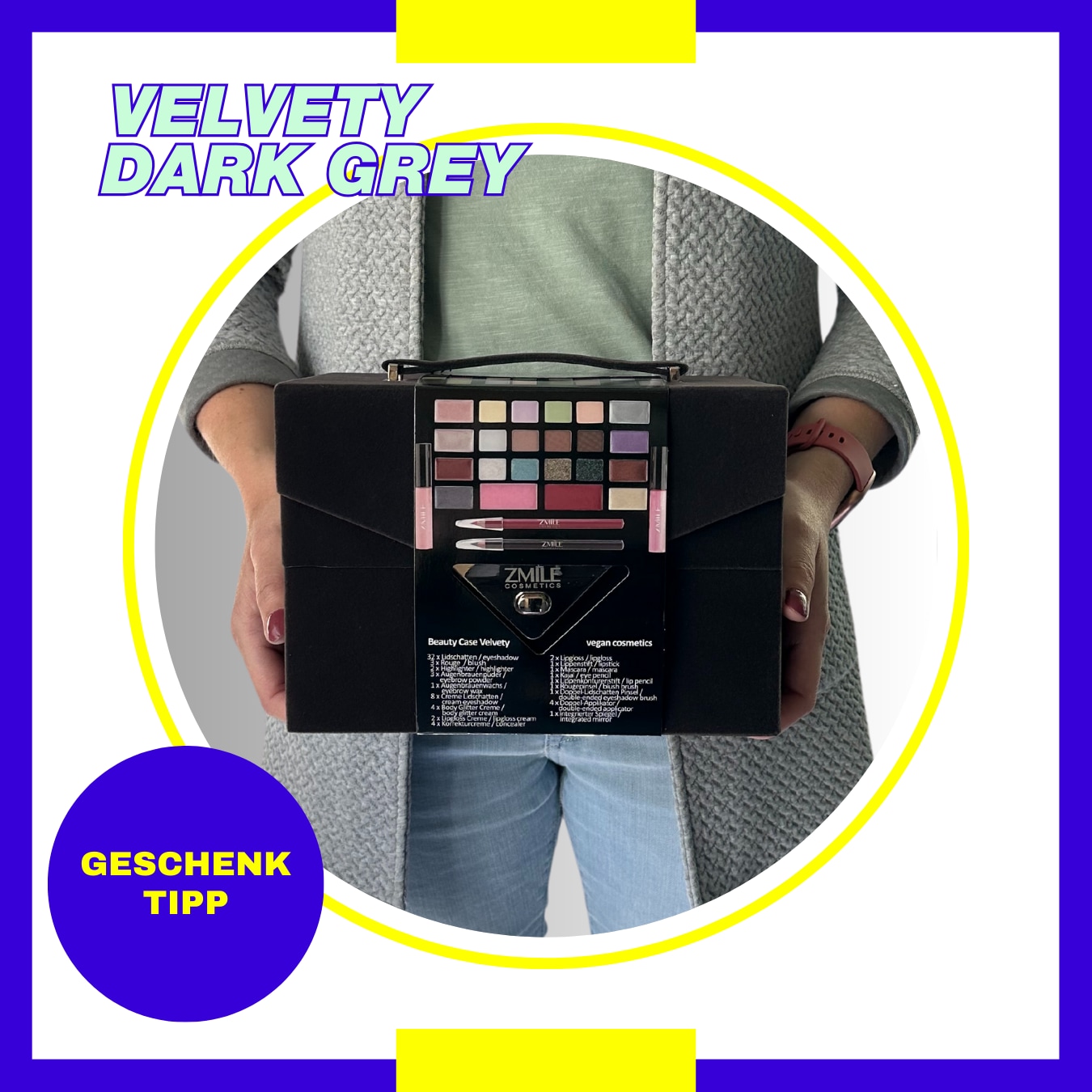 ZMILE COSMETICS Kosmetik-Koffer »'Beauty Case Velvety' (dark grey)«, (72 tlg.), mit veganer Formulierung