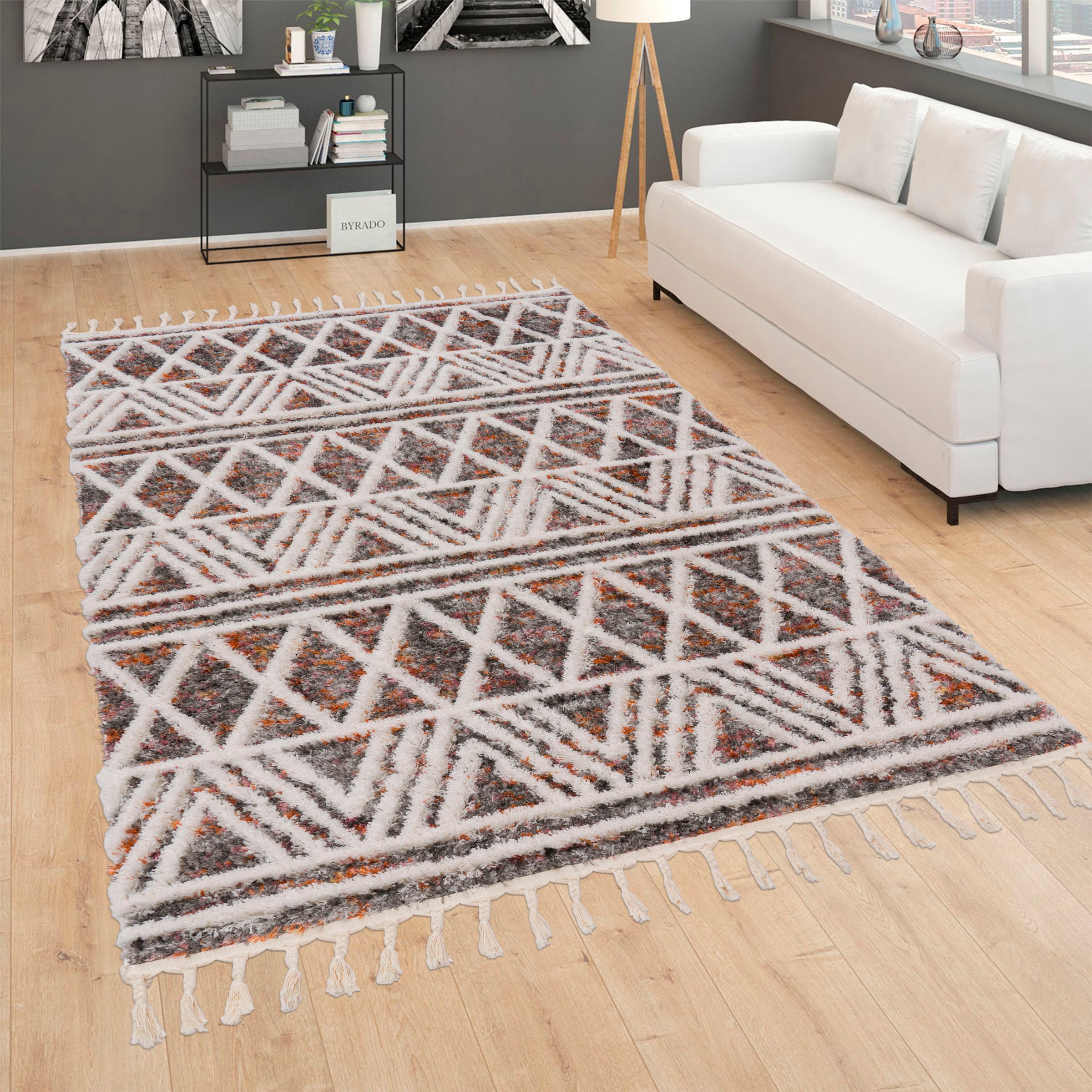 Paco Home Hochflor-Teppich »Monza 652« rechteckig 34 Höhe meliert, Rauten M günstig online kaufen