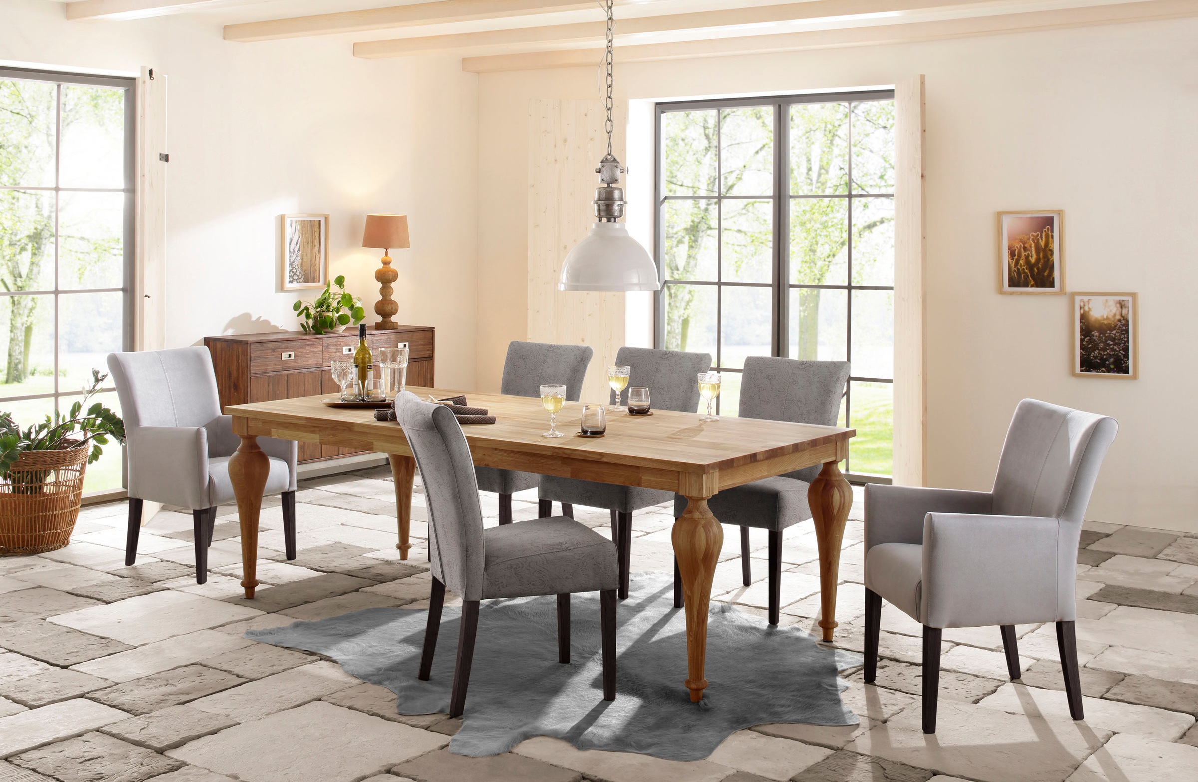 Home affaire Esszimmerstuhl »Queen«, (Set), 6 St., Luxus-Microfaser mit Druck, Beine aus massiver Buche, wengefarben lackiert, Polsterstuhl