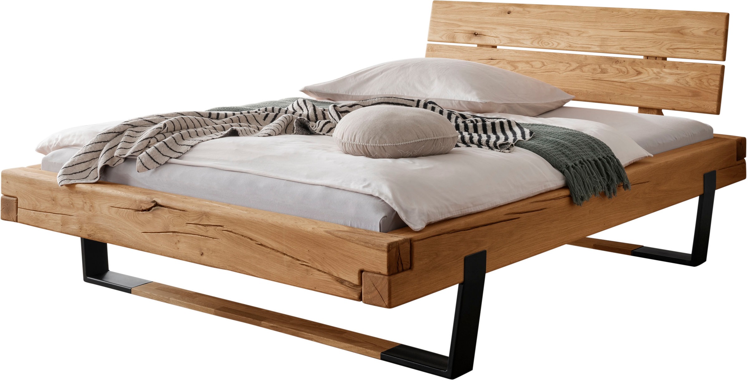 Home affaire Massivholzbett »Ultima Balkenbett Doppelbett, Füße Metallkufe günstig online kaufen