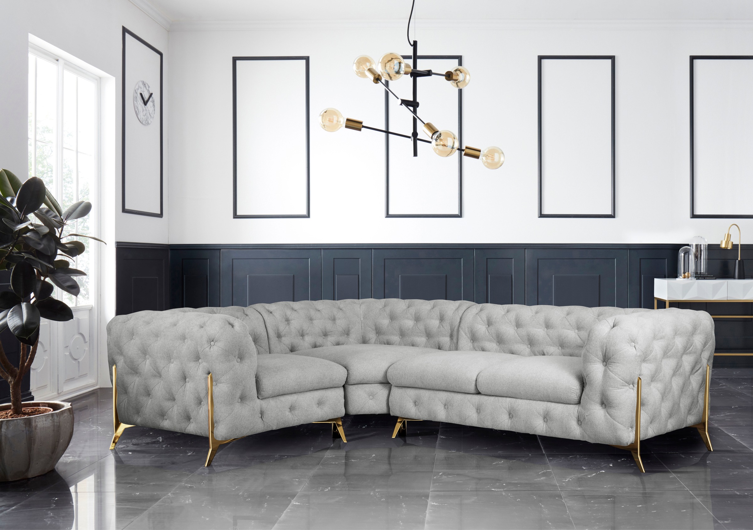 Leonique Chesterfield-Sofa »Amaury L-Form«, moderne Chersterfield-Optik, Breite 262 cm, Fußfarbe wählbar