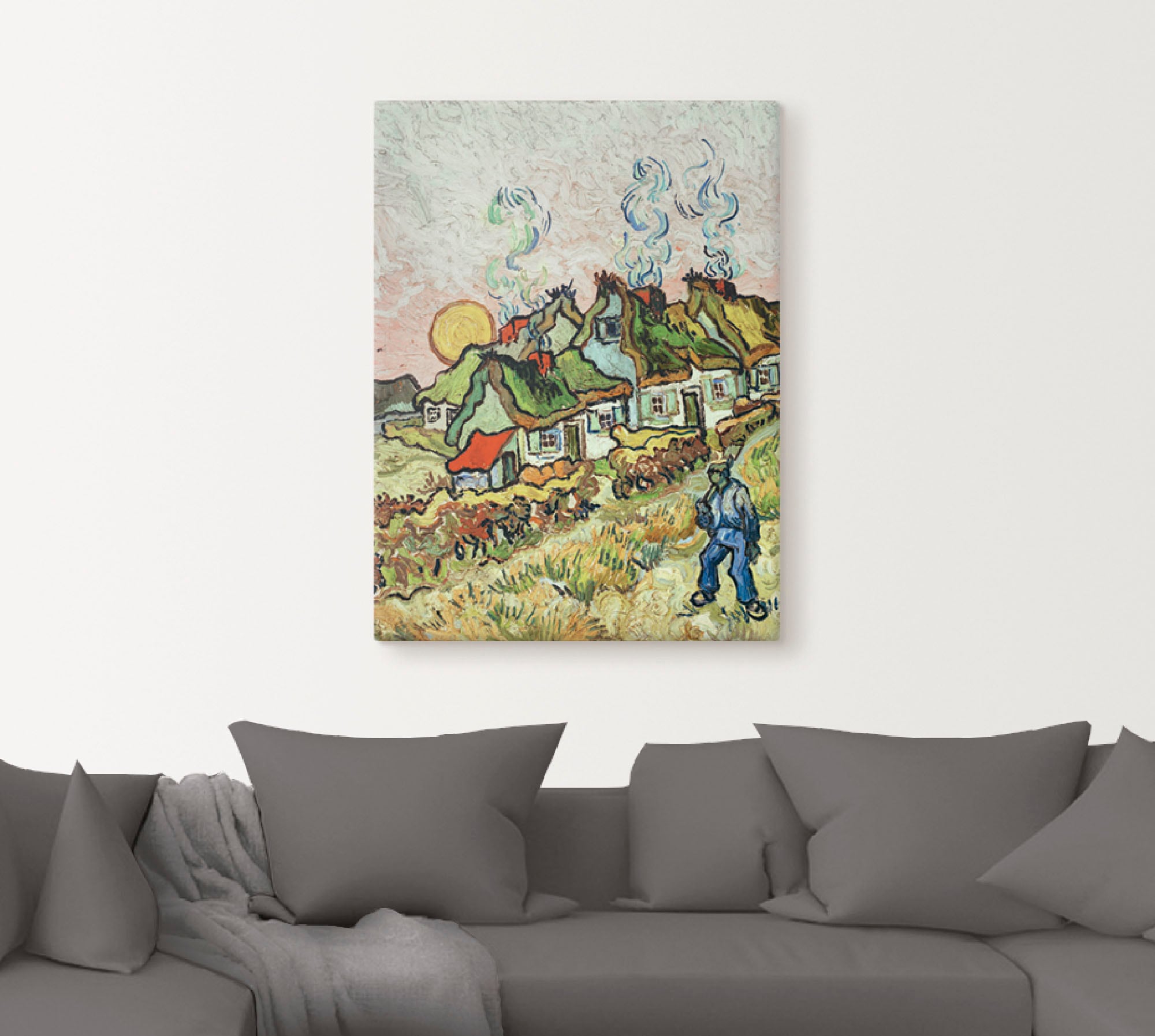 Artland Leinwandbild »Bauernhäuser bei Sonnenuntergang«, Sonnenaufgang & -untergang, (1 St.), auf Keilrahmen gespannt