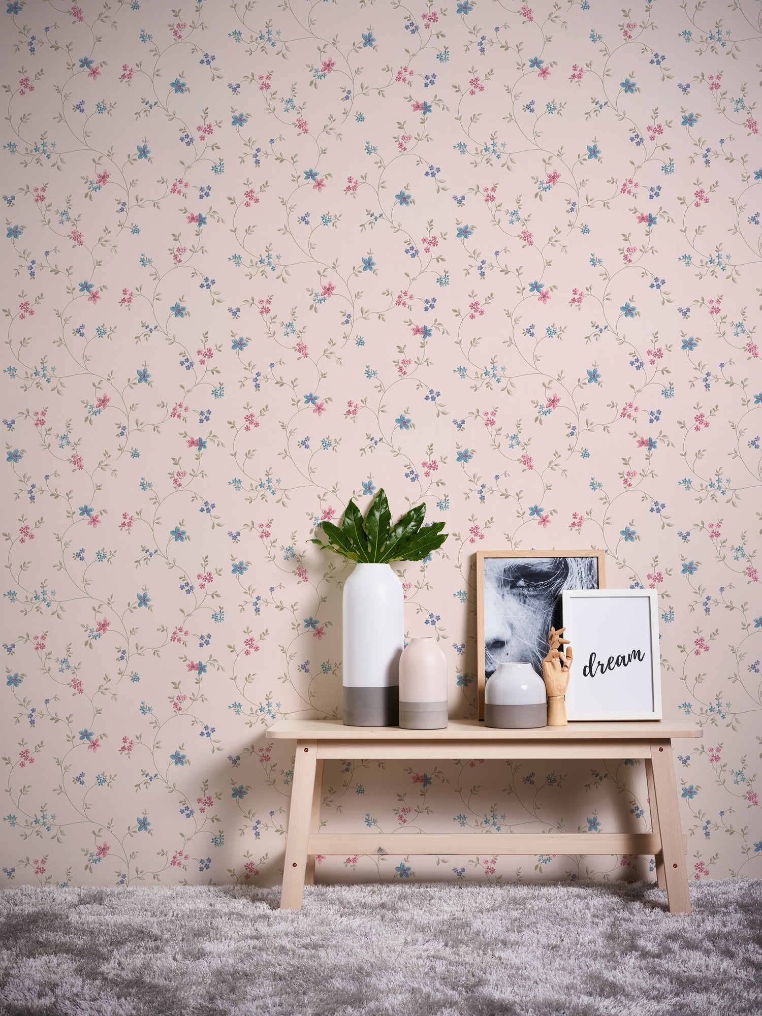 A.S. Création Vliestapete »Landhaustapete mit Blümchen«, matt-gemustert-neutral, Tapete Floral Blumenranke Tapeten Wohnzimmer Schlafzimmer Küche Design