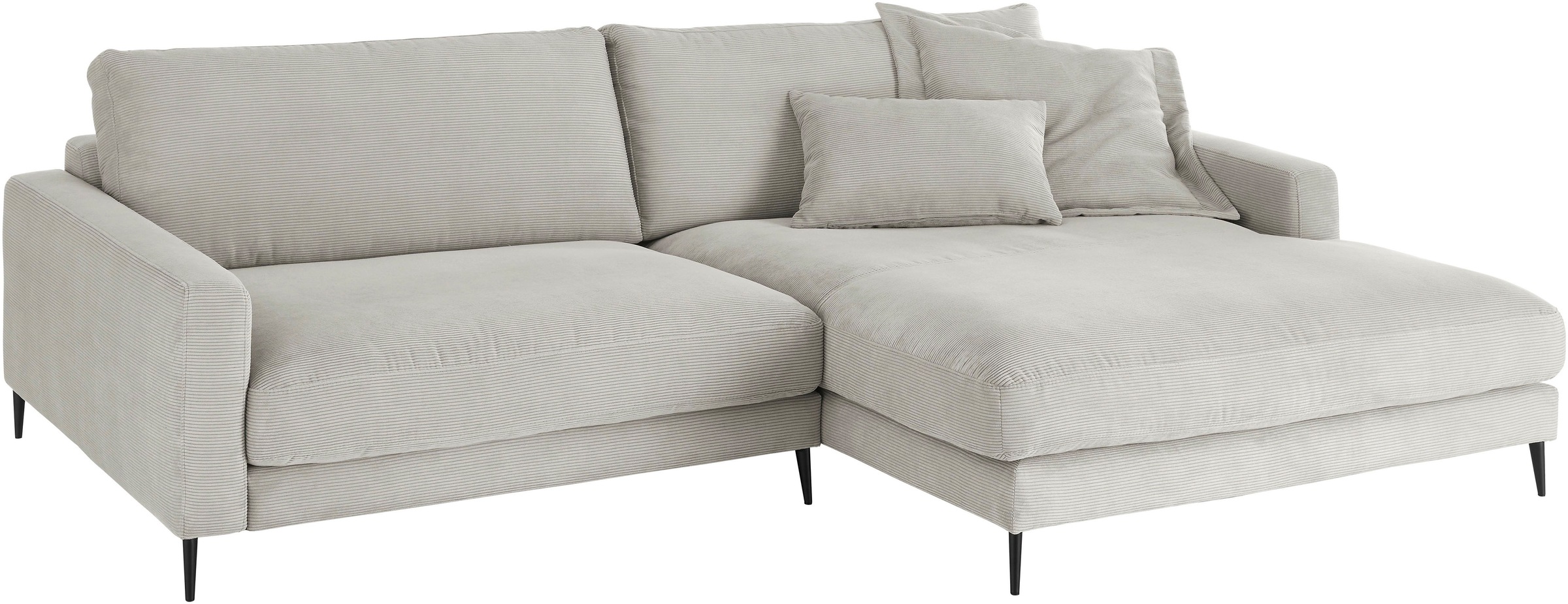 INOSIGN Ecksofa »Downtown, B/T/H: 272/190/84 cm L-Form«, weicher Sitzkomfort auch in Cord und Bouclé, incl. Zierkissen
