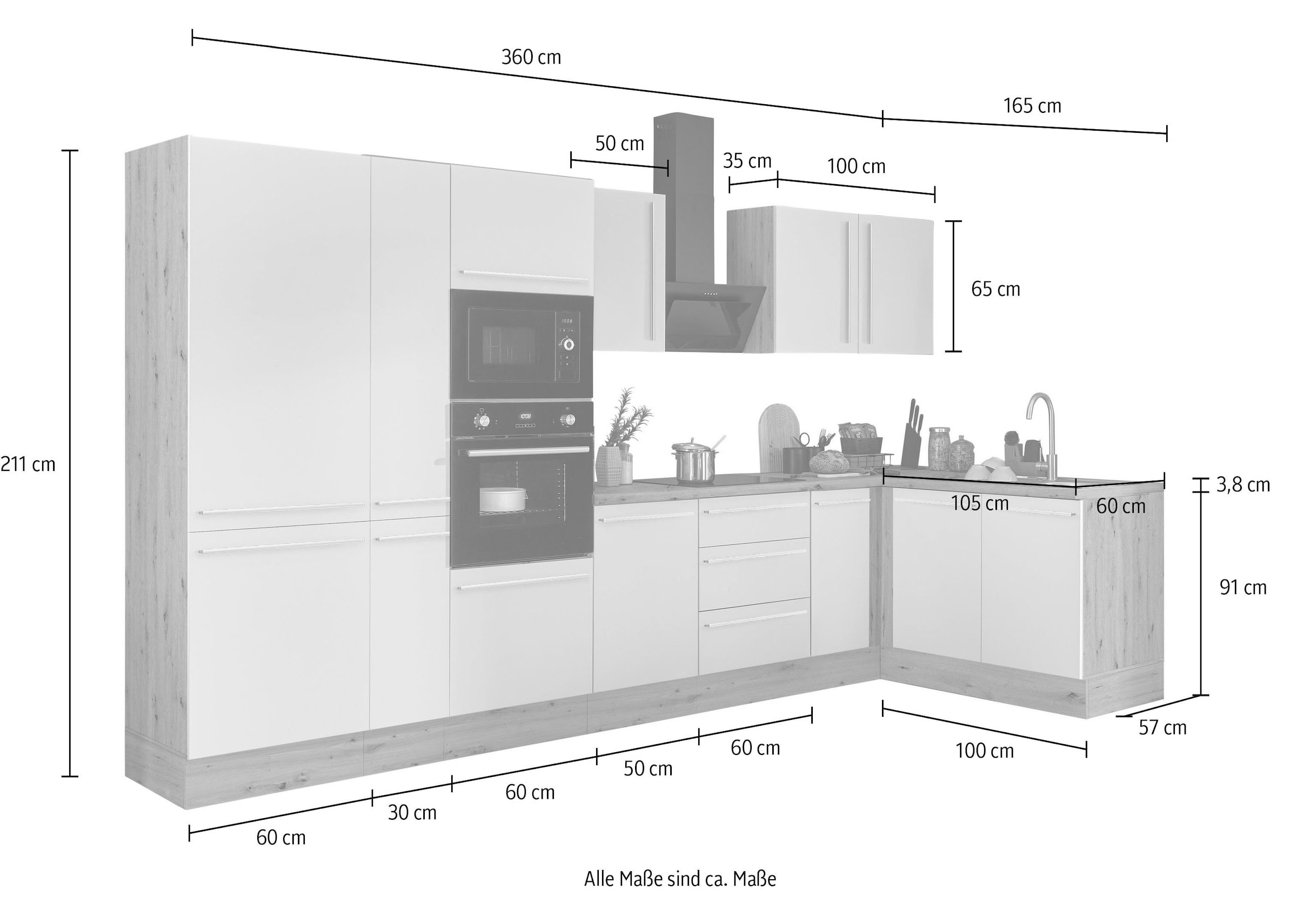 KOCHSTATION Winkelküche »Florida, Stellbreite 360x165 cm«, wahlweise mit E-Geräten, mit Softclose für Türen und Schubkästen
